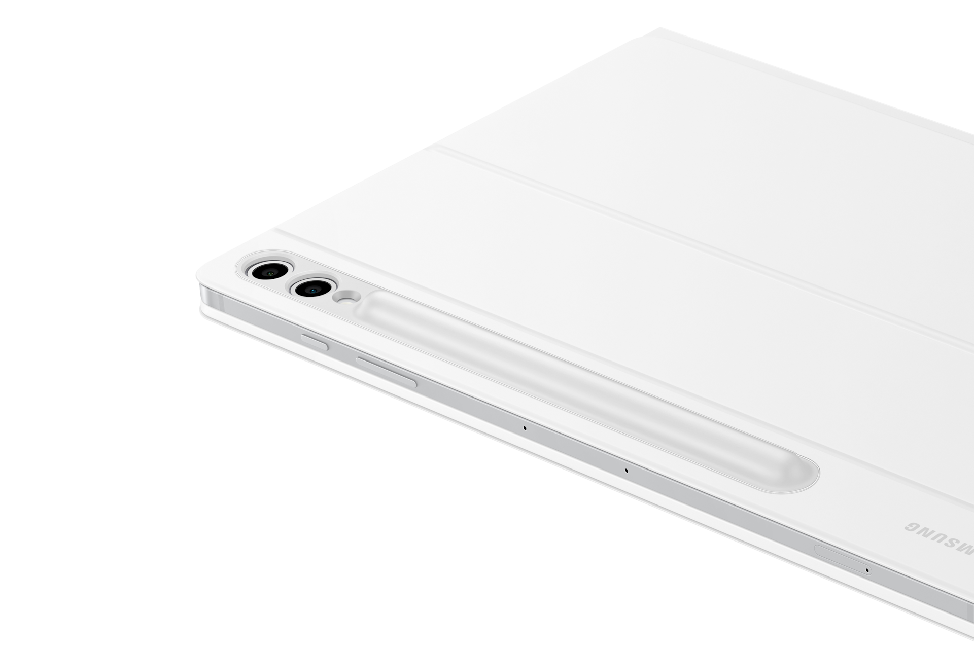 키보드 북커버 with AI 키 (갤럭시 탭 S10+, S9+, S9 FE+ 호환) 화이트 우측으로 45도 돌아간 후면 이미지