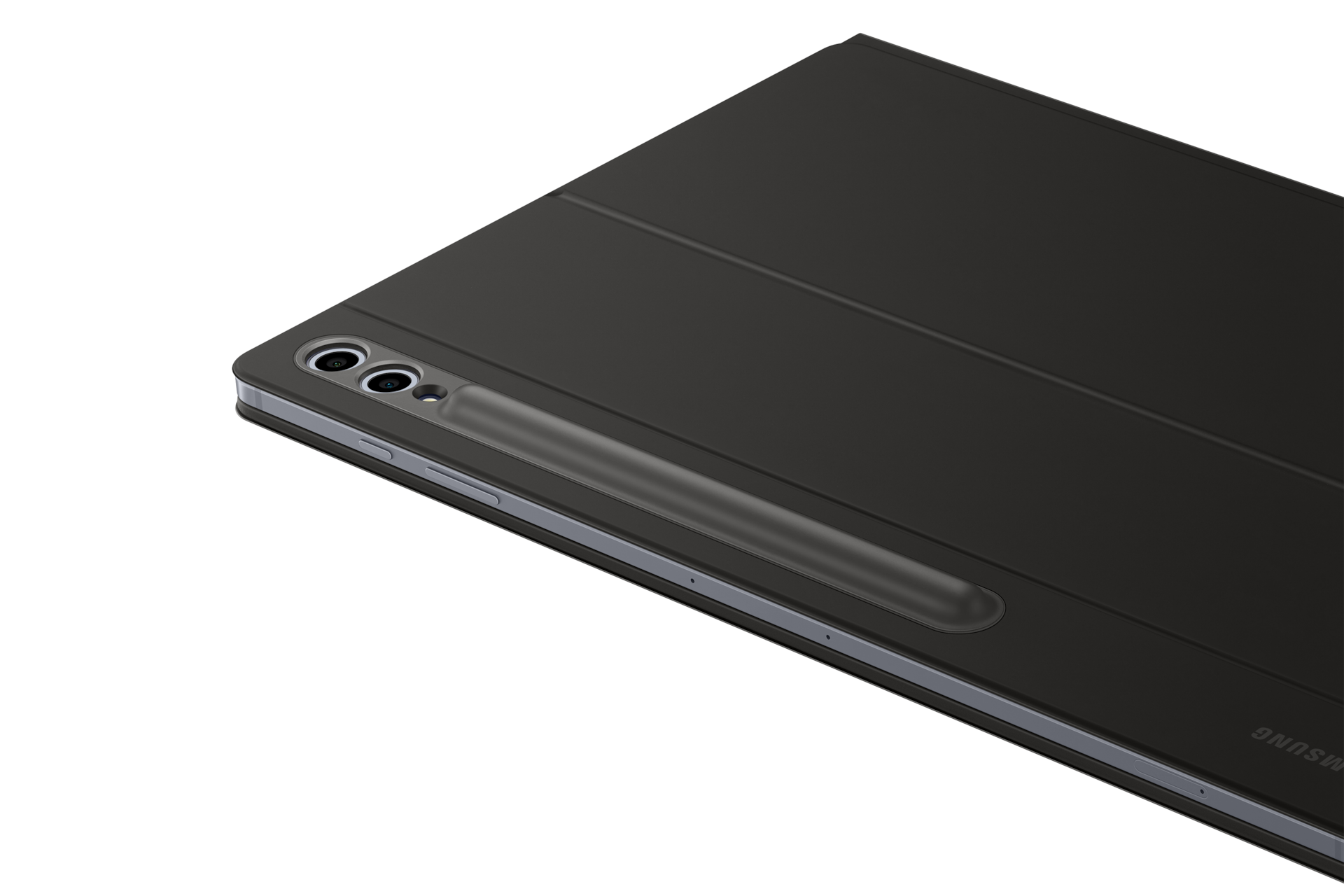 키보드 북커버 with AI 키 (갤럭시 탭 S10 Ultra, S9 Ultra 호환) 블랙 우측으로 45도 돌아간 후면 이미지