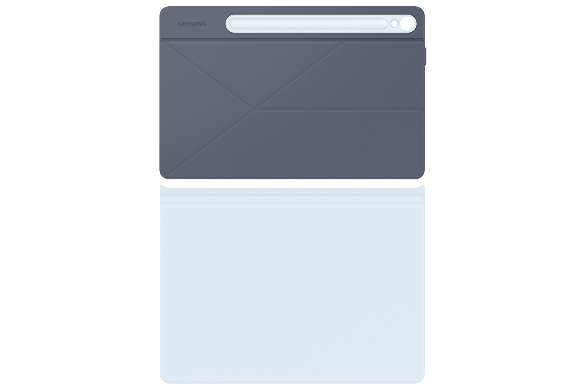 스마트 북커버 (갤럭시 탭 S9, S9 FE 호환) (블루) 앞면 커버와 후면 커버가 세로로 나란히 놓인 이미지