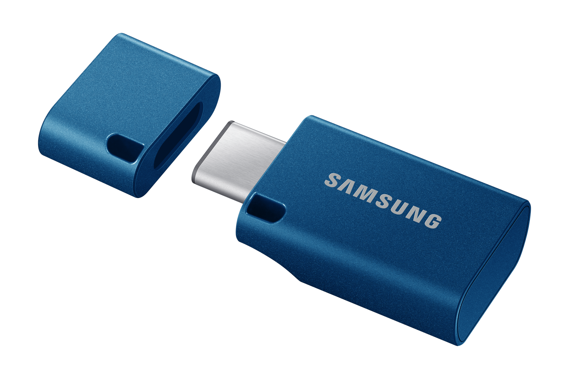 Type-C USB 3.2 Gen1 Flash Drive 128GB 미스틱 블루 뚜껑과 USB가 분리된 사진
