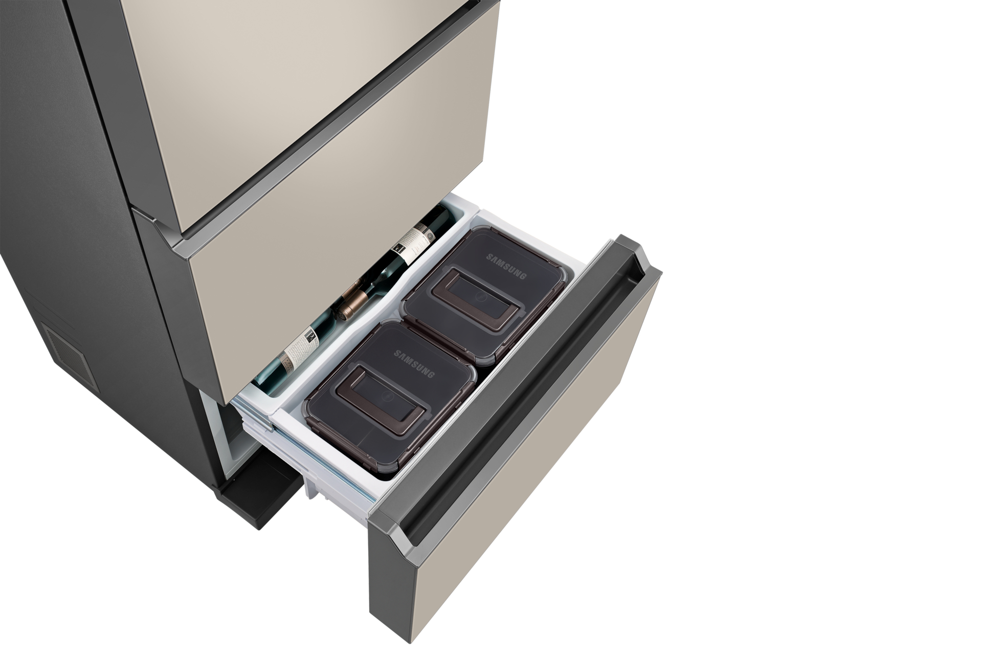 Bespoke 김치플러스 3도어 328L 에센셜 베이지 하칸 슬라이드 아웃, 윗면 시점