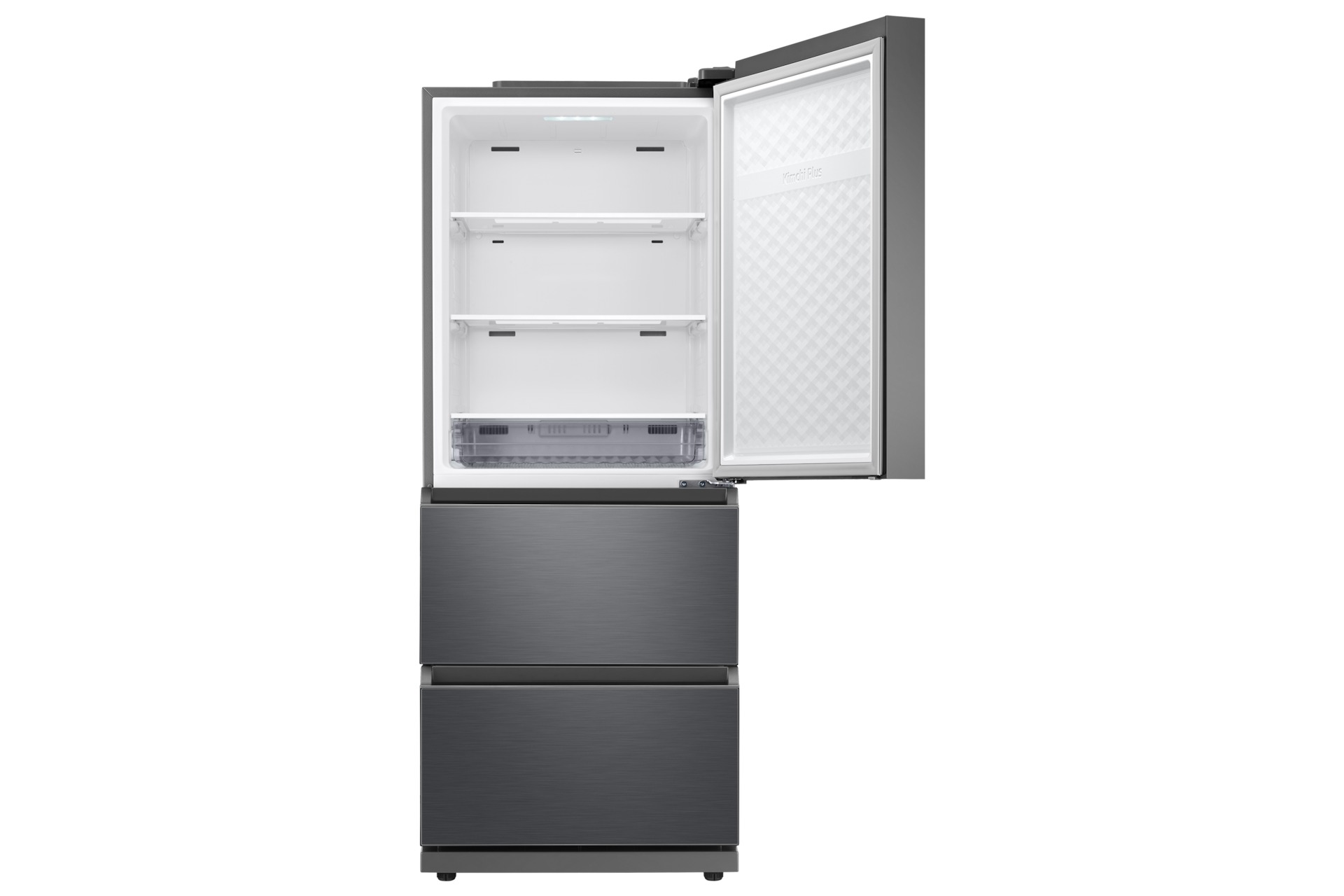 김치플러스 3도어 328L 리파인드 이녹스 정면, 상칸 도어 열림