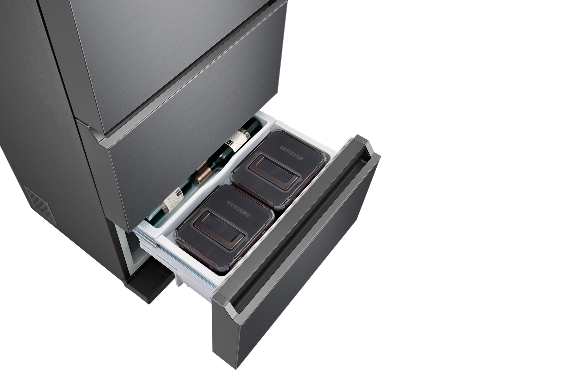 김치플러스 3도어 328L 리파인드 이녹스 하칸 슬라이드 아웃, 윗면 시점