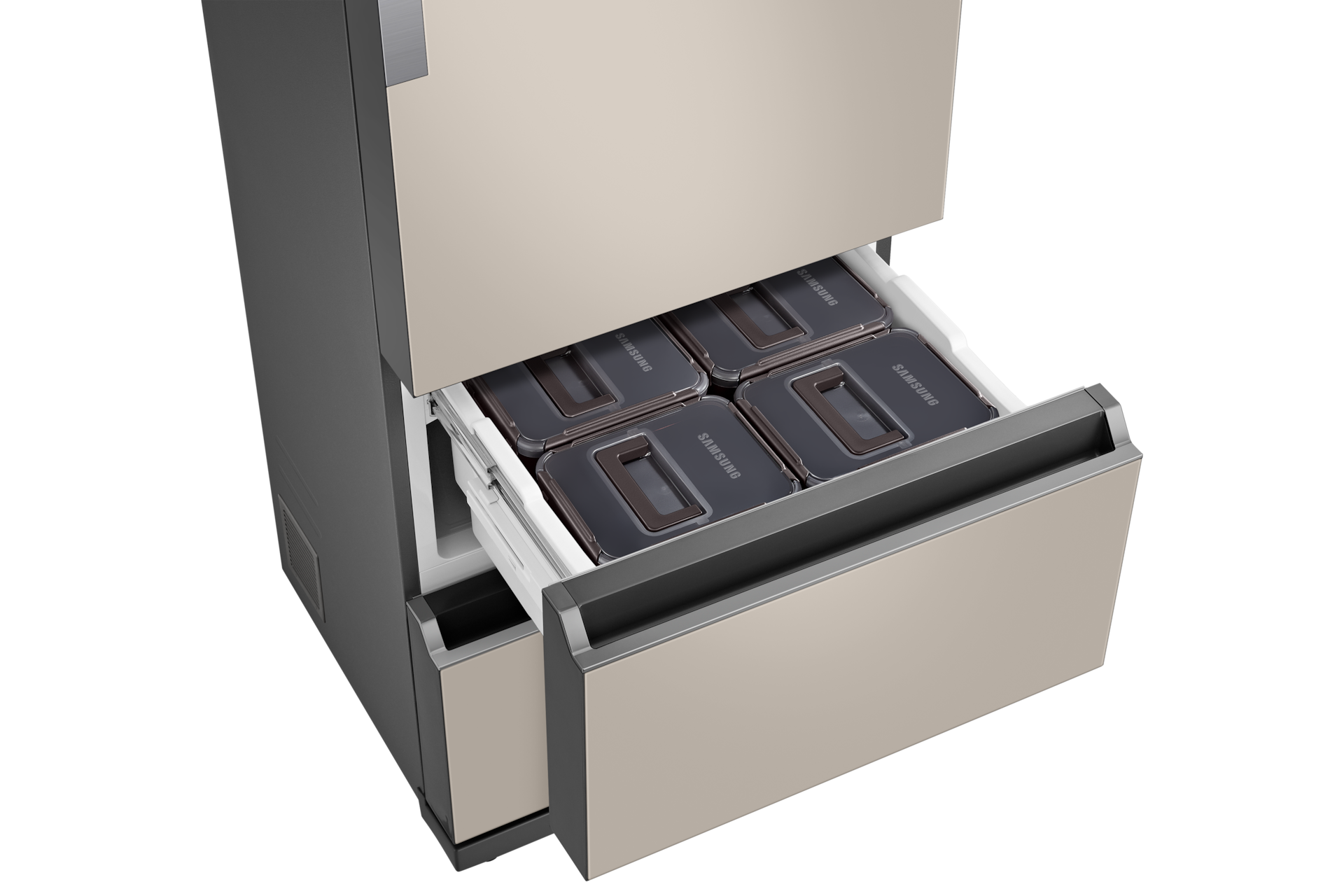 Bespoke 김치플러스 3도어 328L 에센셜 베이지 중칸 슬라이드 아웃, 윗면 시점