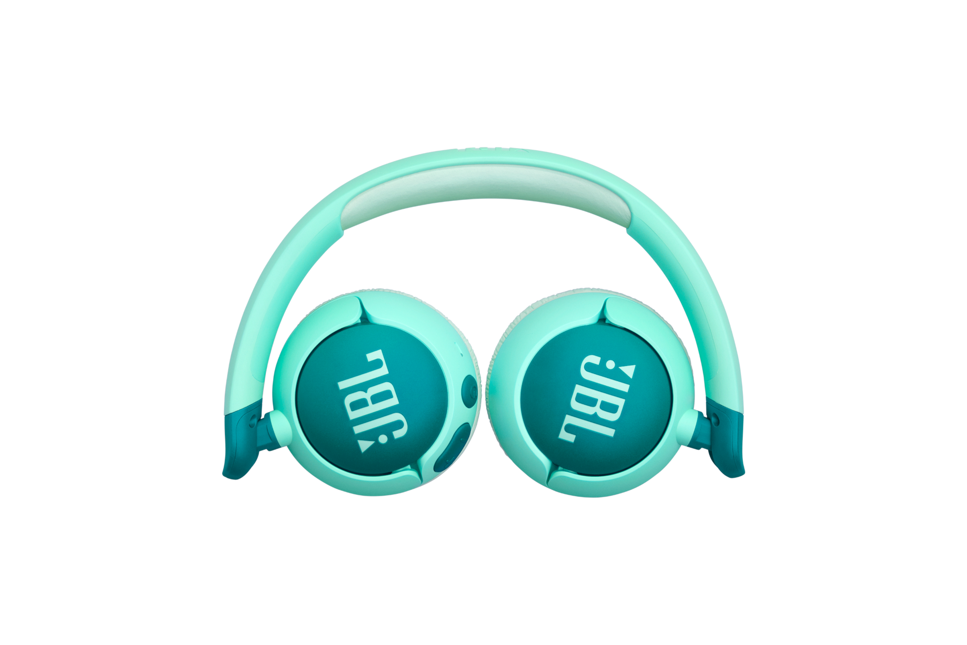 JBL JR320BT 블루투스 무선 키즈 헤드폰 그린 이어컵이 안쪽으로 접힌 모습