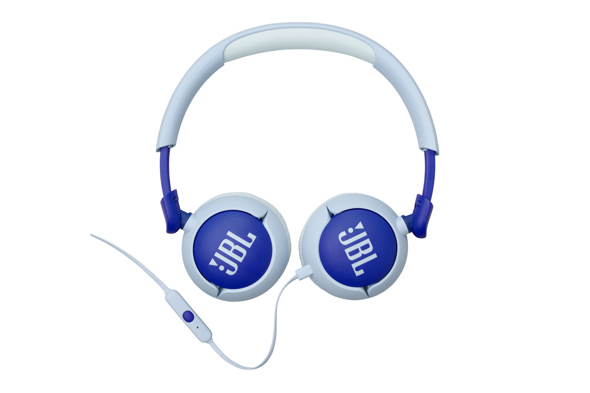 JBL JR320 유선 키즈 헤드폰 블루 이어컵이 안쪽으로 접힌 모습