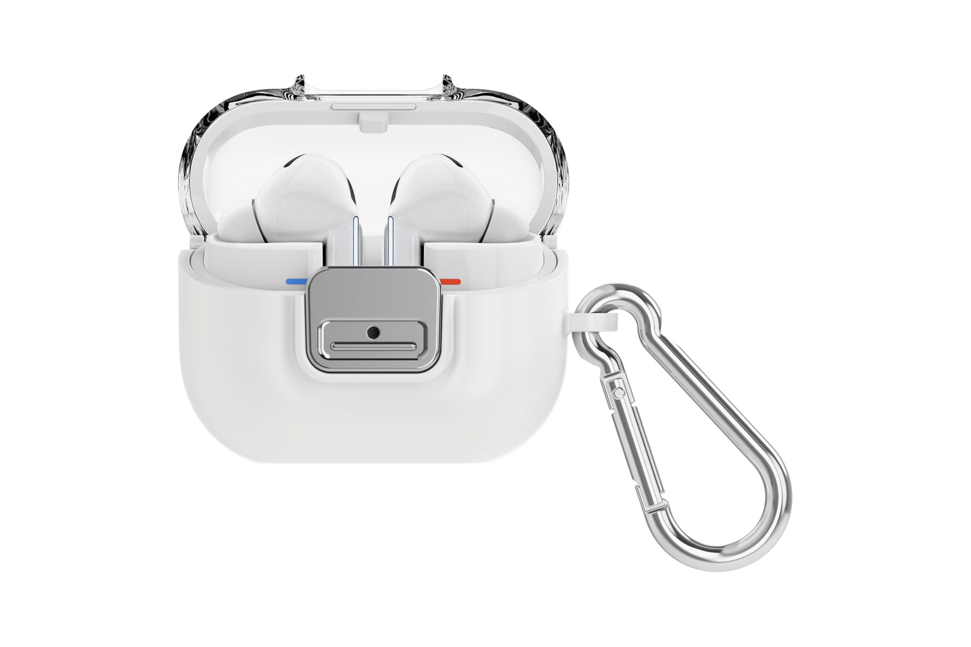 갤럭시 버즈3｜버즈3 프로 카라비너 클립 케이스 (화이트)의 카라비너 링이 연결된 열린 상태의 정면 2번째 이미지