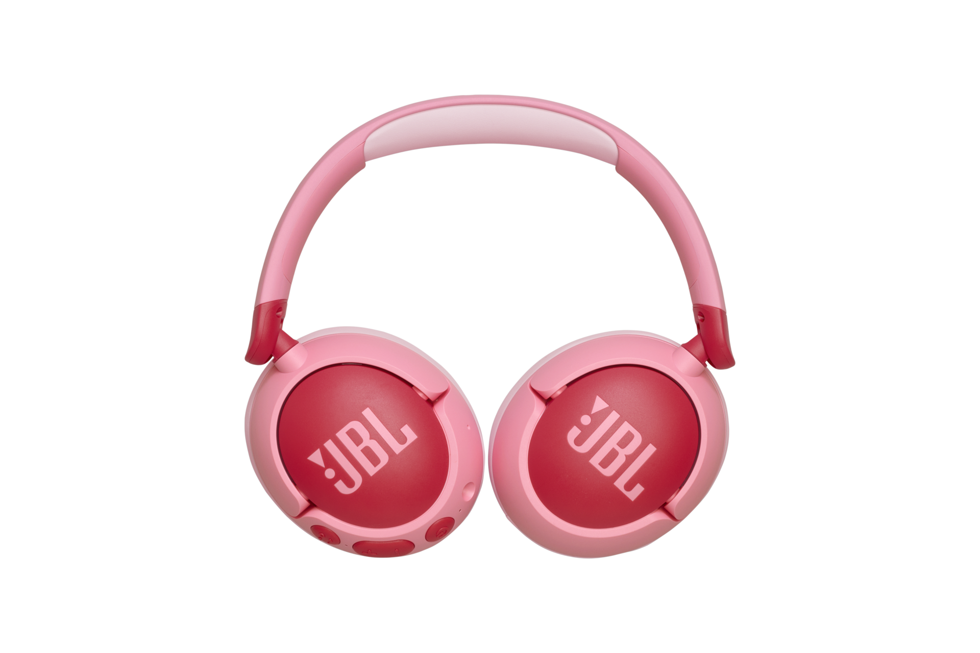 JBL JR470NC 노이즈 캔슬링 무선 키즈 헤드폰 핑크 이어컵이 바깥쪽으로 돌아간 모습