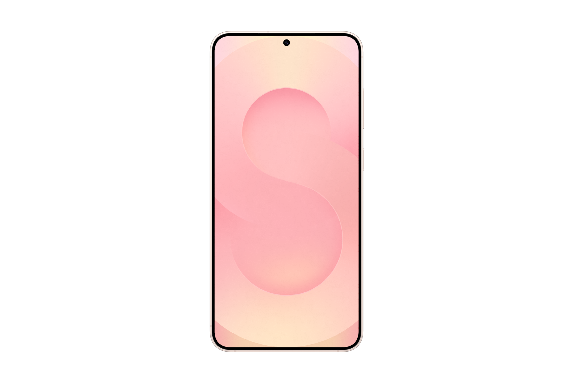 갤럭시 S25+ 자급제 (삼성닷컴/삼성 강남 전용컬러) 핑크골드 디스플레이가 보이는 정면 