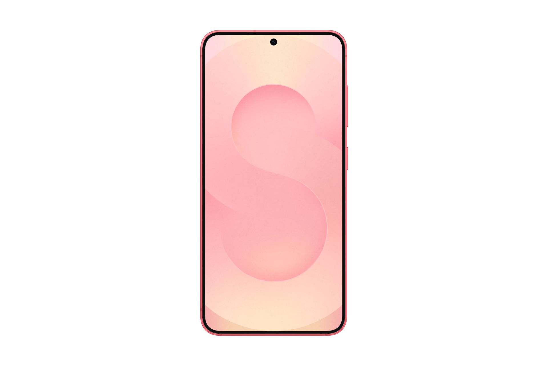 갤럭시 S25 자급제 (삼성닷컴/삼성 강남 전용컬러) 코랄 레드 디스플레이가 보이는 정면 