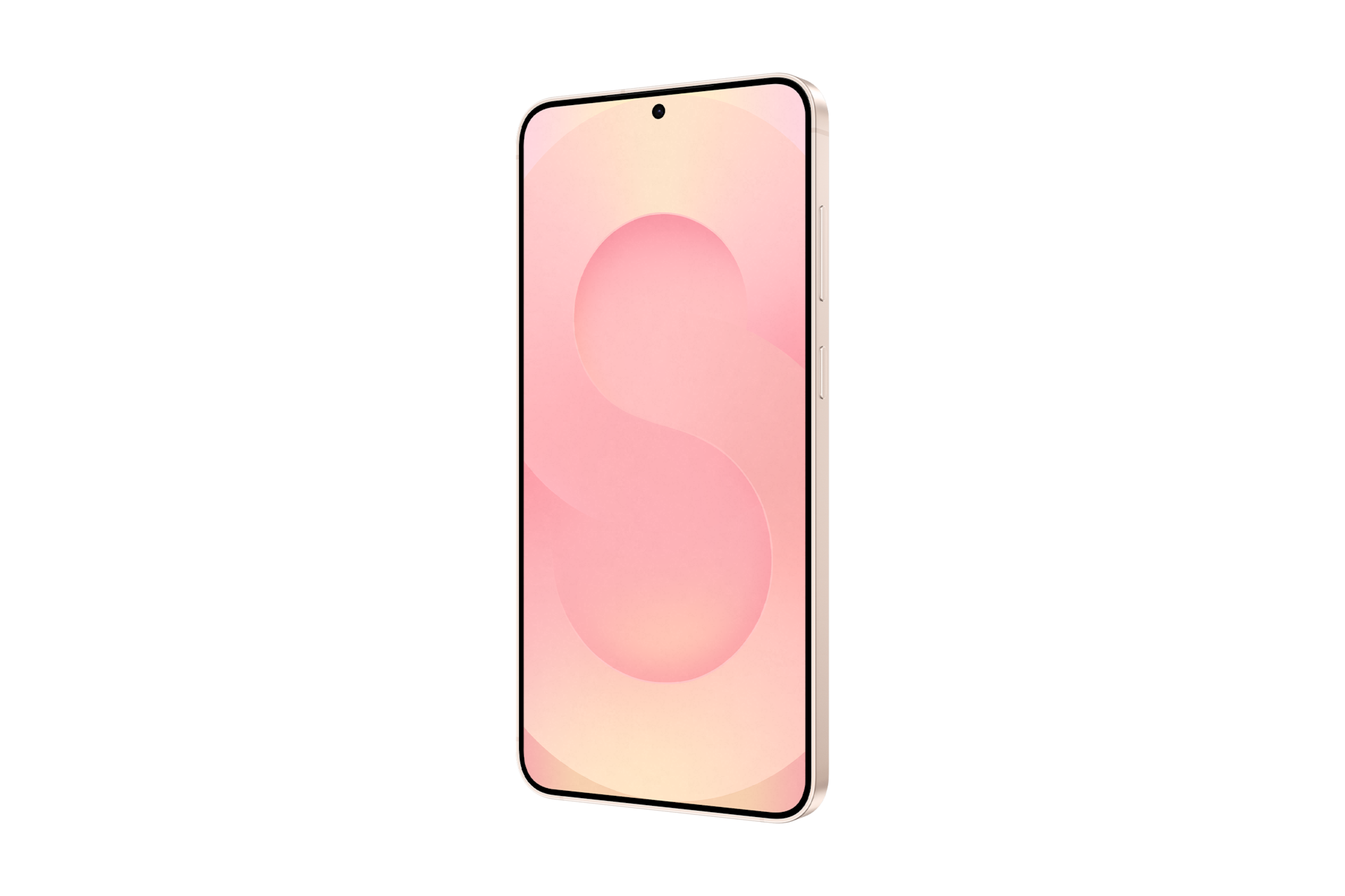 갤럭시 S25+ 자급제 (삼성닷컴/삼성 강남 전용컬러) 핑크골드 디스플레이가 보이는 정면 좌측 45도 