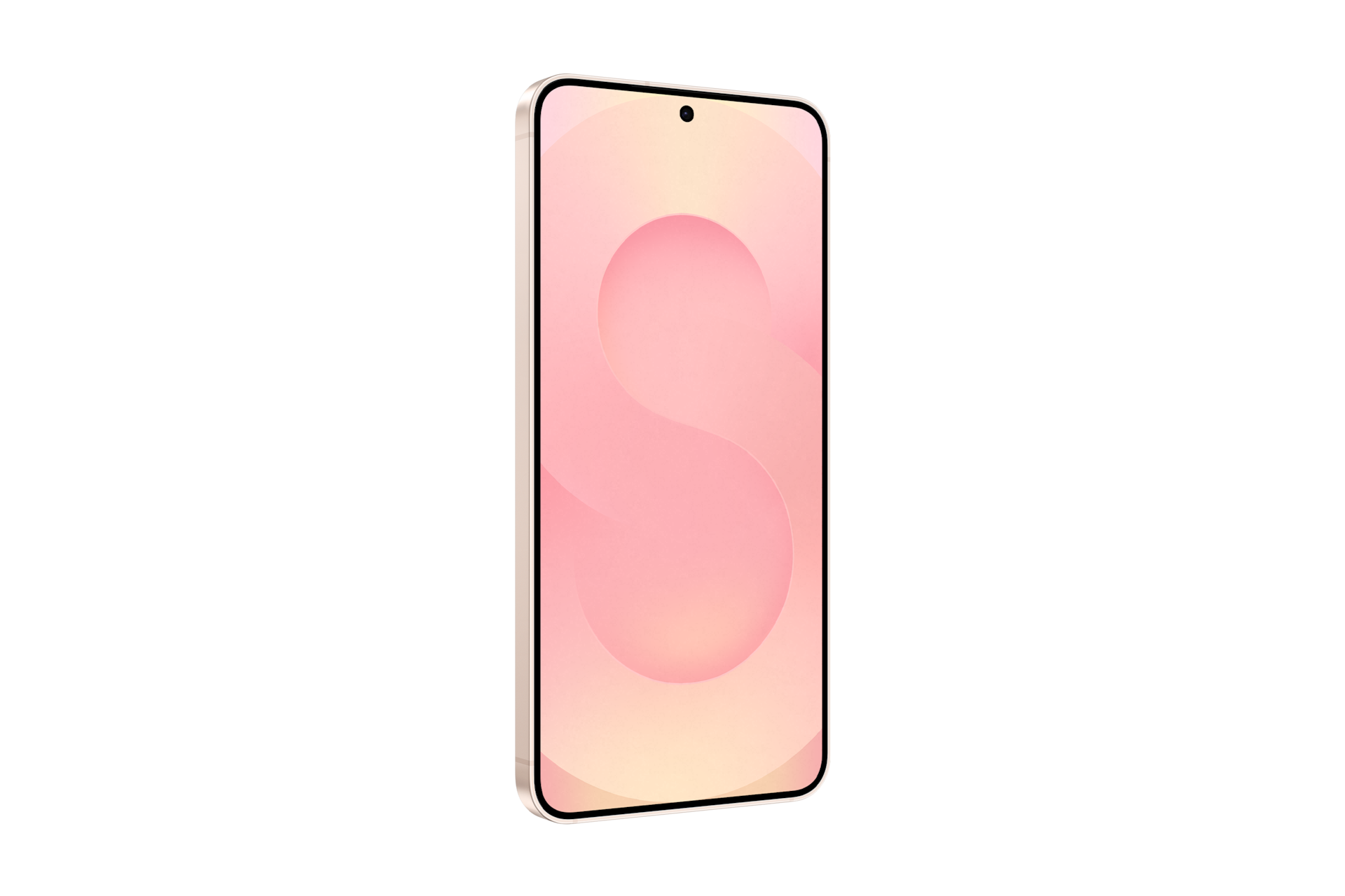갤럭시 S25 자급제 (삼성닷컴/삼성 강남 전용컬러) 핑크골드 디스플레이가 보이는 정면 우측 45도 