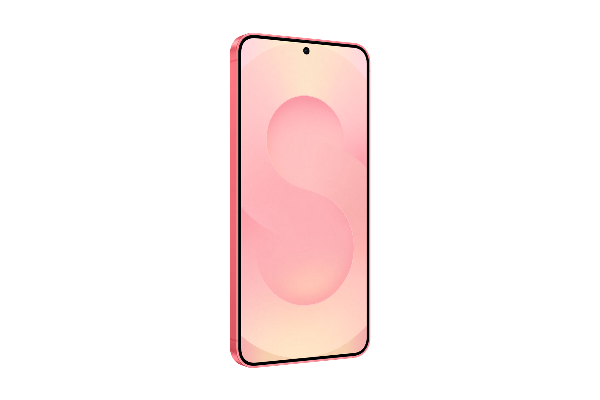 갤럭시 S25 자급제 (삼성닷컴/삼성 강남 전용컬러) 코랄레드 디스플레이가 보이는 정면 좌측 45도 