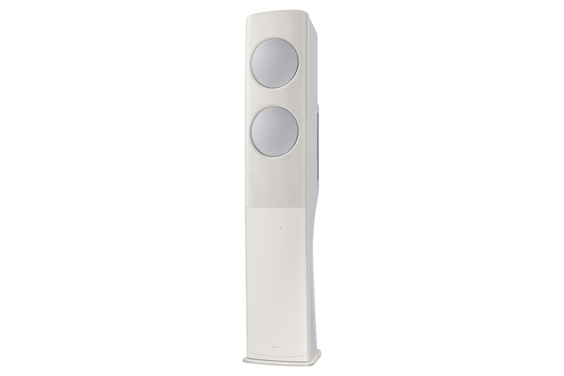 Bespoke AI 무풍 클래식 62.6/18.7㎡ (리모컨 포함) 바디 산토리니 베이지 / 패널 메탈릭실버 스탠드 에어컨 OFF 우측 15도 컷