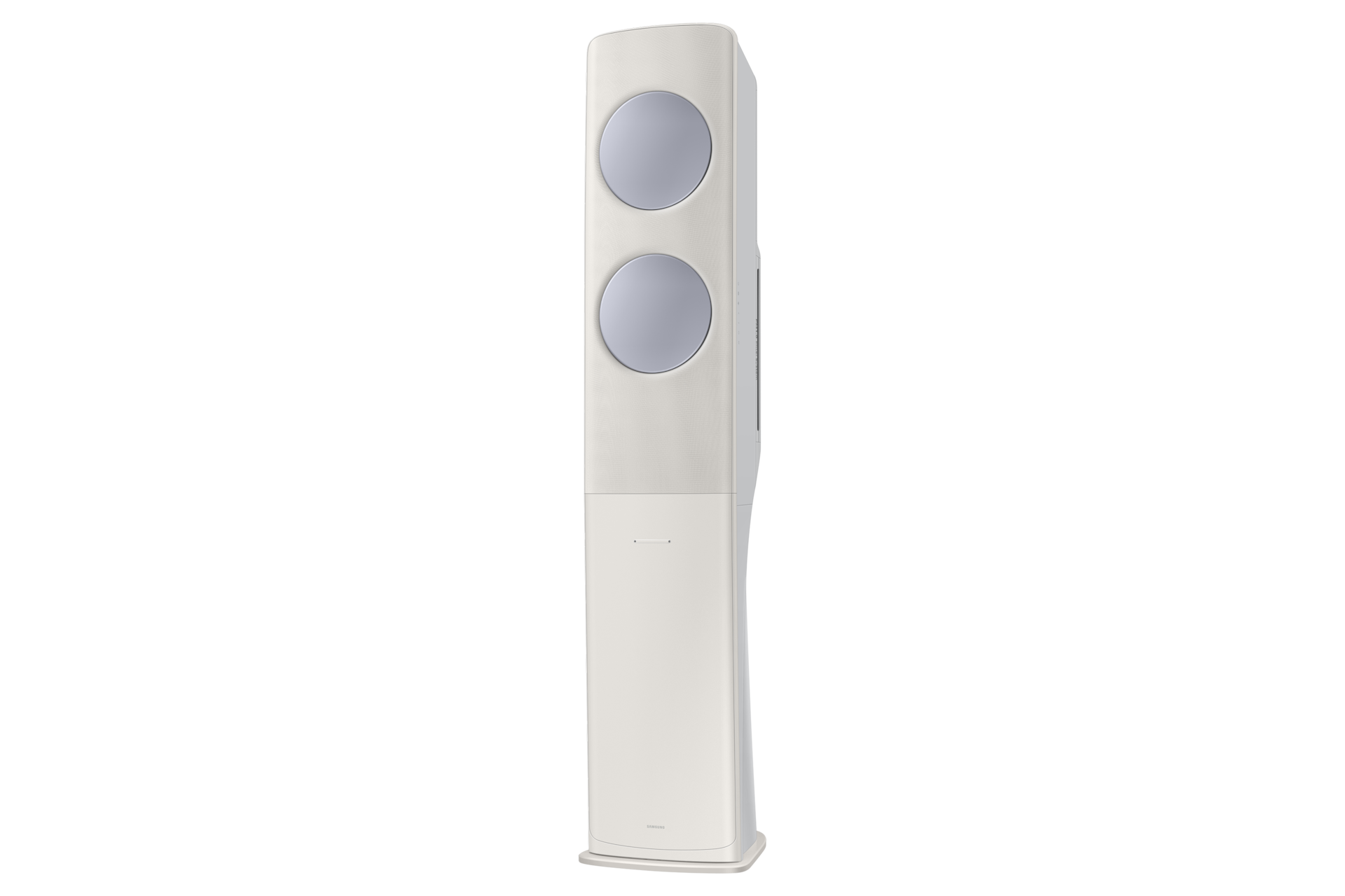 Bespoke AI 무풍 클래식 62.6㎡ (선매립, 리모컨 포함) 바디 산토리니 베이지 / 패널 메탈릭 블루 스탠드 에어컨 OFF 우측 15도 컷