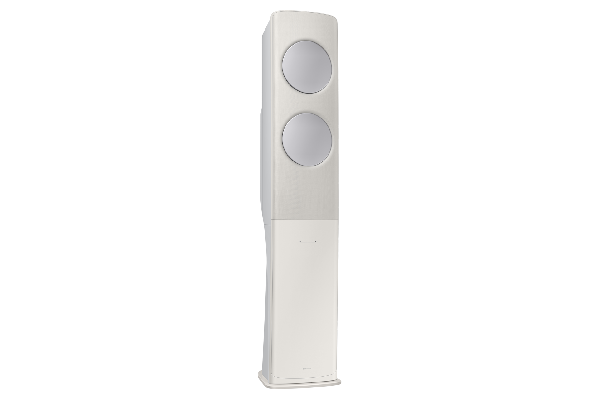 Bespoke AI 무풍 클래식 56.9/18.7㎡ (리모컨 포함) 바디 산토리니 베이지 / 패널 메탈릭실버 스탠드 에어컨 OFF 좌측 15도 컷