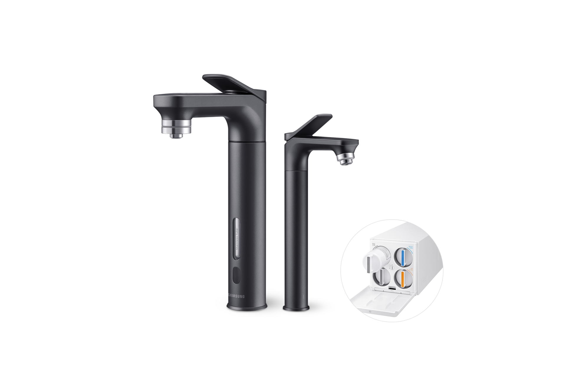 Bespoke 정수기 메인 파우셋+서브 파우셋 (정수전용) 알루 블랙 메인 파우셋 우측면+서브 파우셋 좌측면+본체