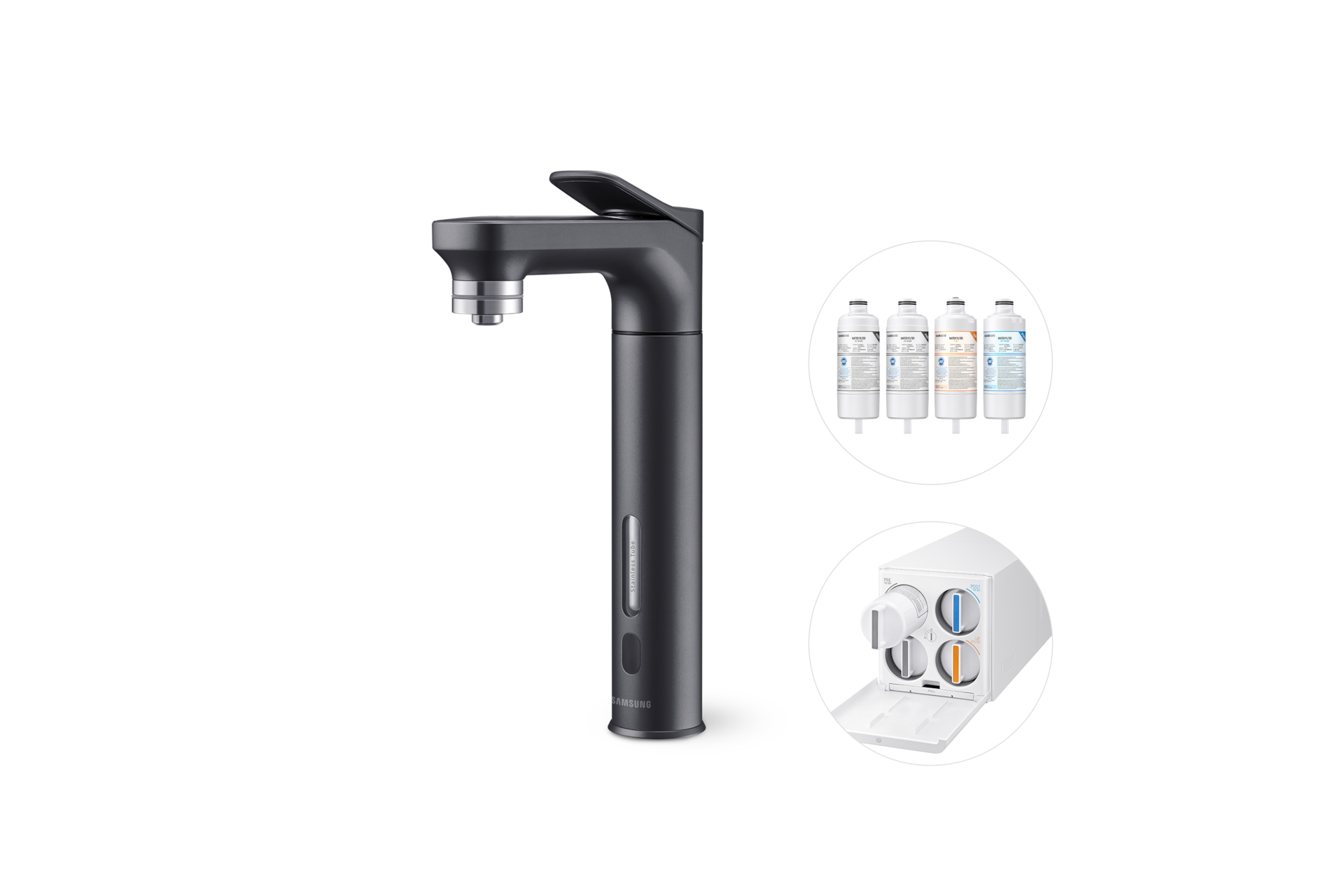 Bespoke 정수기 메인 파우셋 (정수전용)+교체용 필터 1SET 알루 블랙 파우셋 우측+교체용 필터+본체