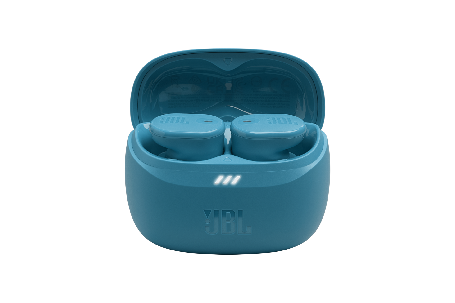 JBL TUNE BUDS 2 어댑티브 노이즈 캔슬링 무선 이어폰 터쿼이즈 케이스가 열린 이미지