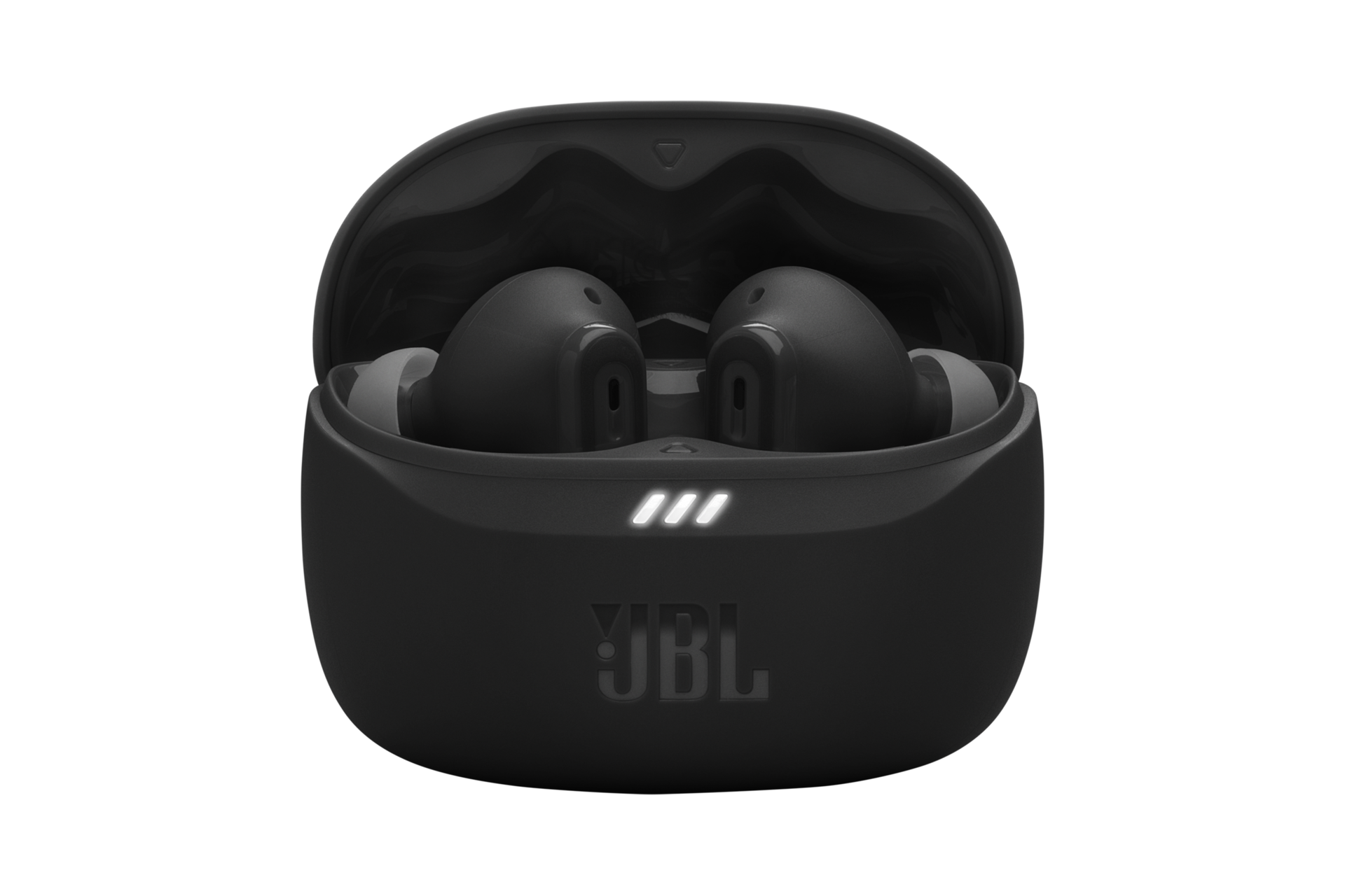 JBL TUNE BEAM 2 어댑티브 노이즈 캔슬링 무선 이어폰 블랙 케이스가 열린 이미지