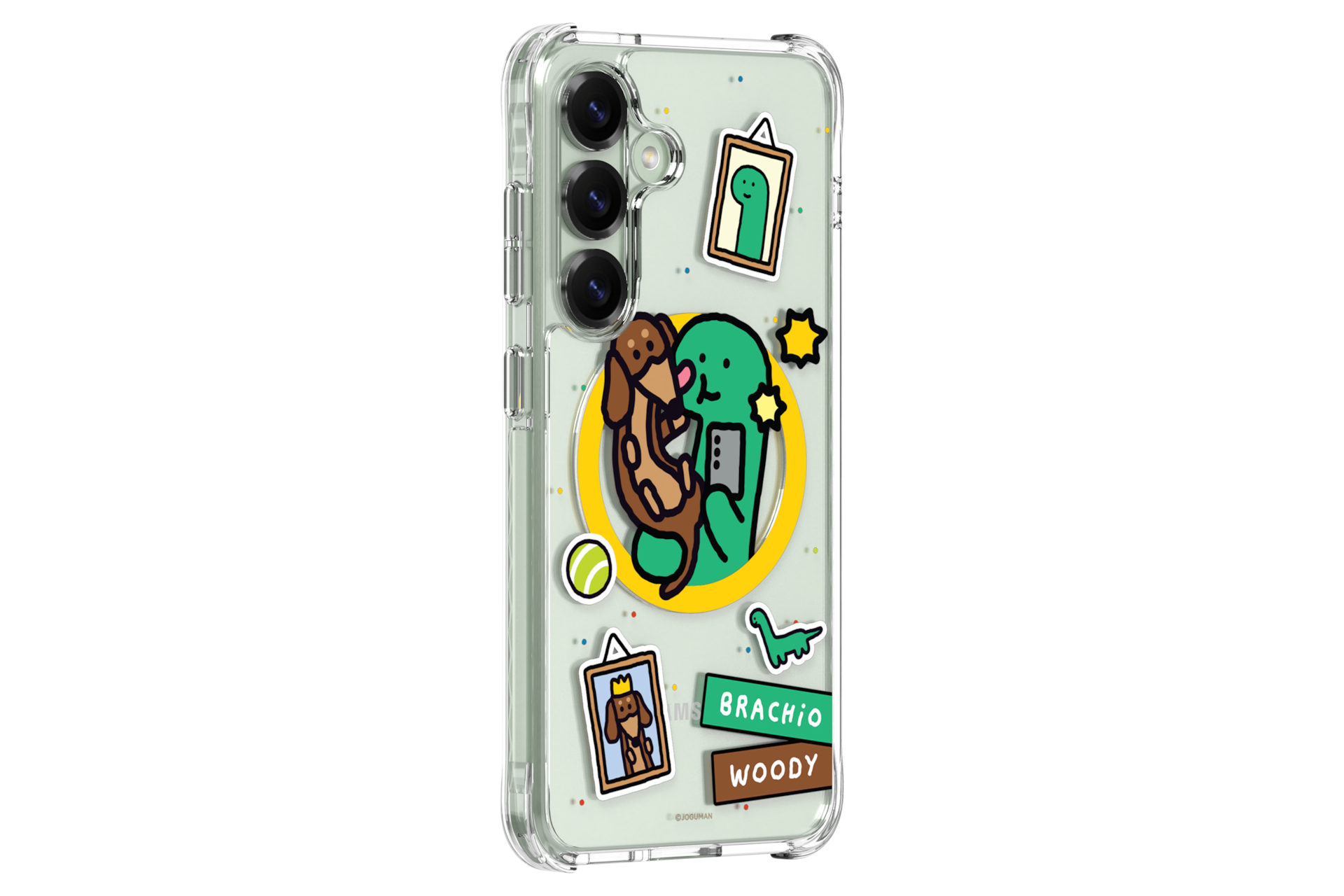 갤럭시 S25 조구만 버라이어티 마그넷 케이스 (투명) 기기를 장착한 우측으로 45도 돌아간 후면 이미지