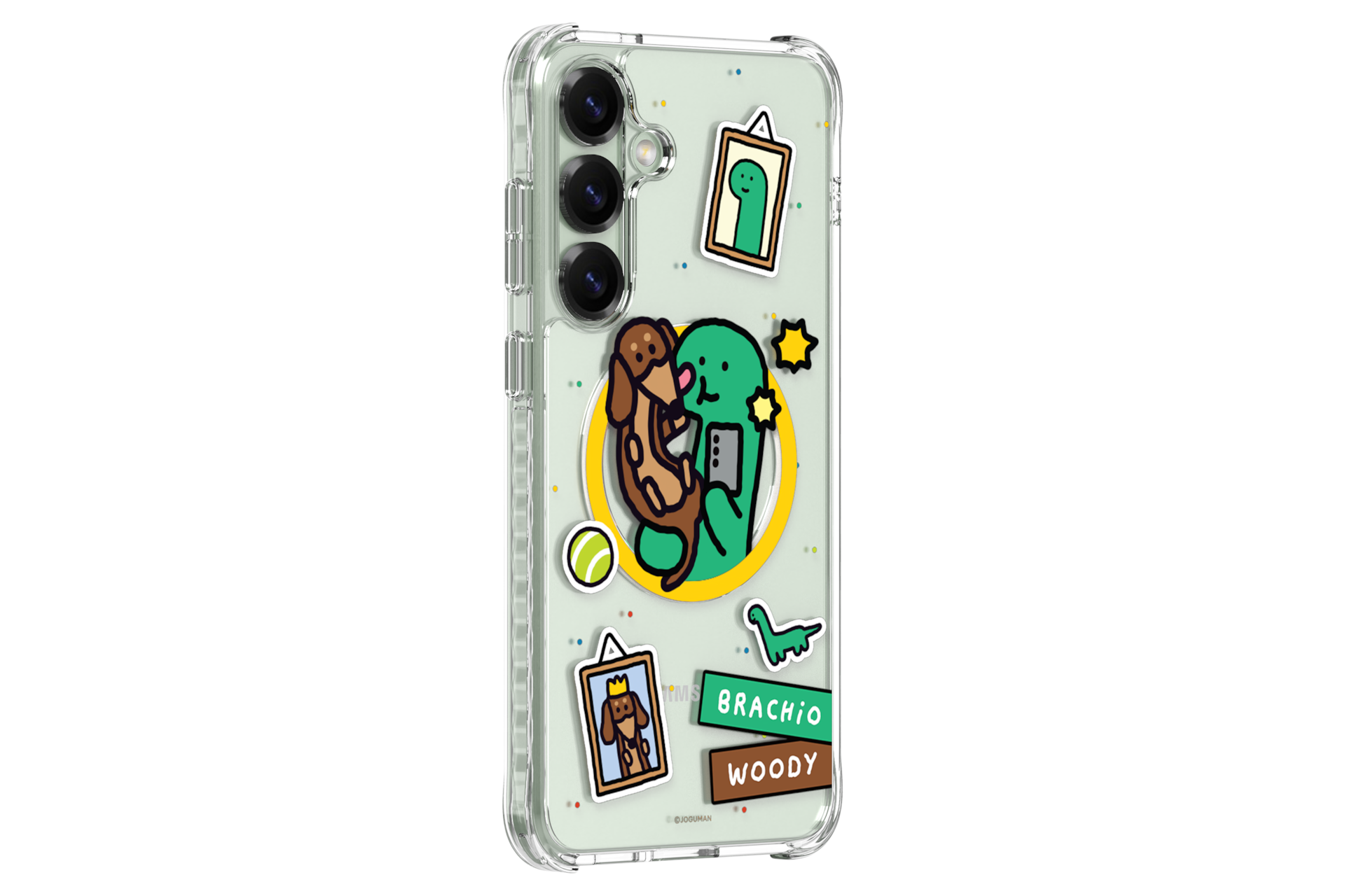 갤럭시 S25+ 조구만 버라이어티 마그넷 케이스 (투명) 기기를 장착한 우측으로 45도 돌아간 후면 이미지