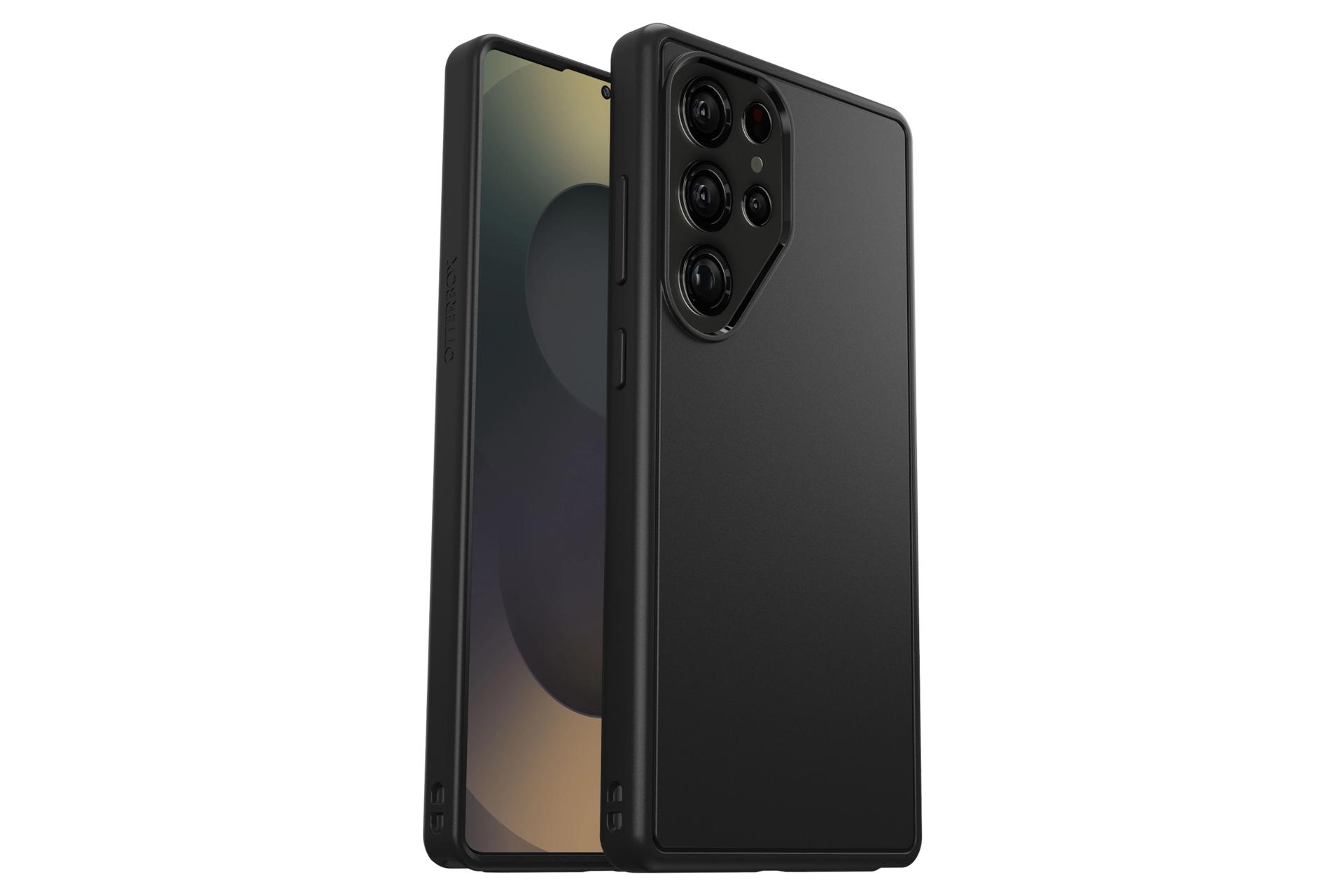 갤럭시 S25 Ultra 시메트리 마그넷 케이스 (블랙) 기기가 장착된 우측으로 45도 돌아간 정면 및 후면 이미지