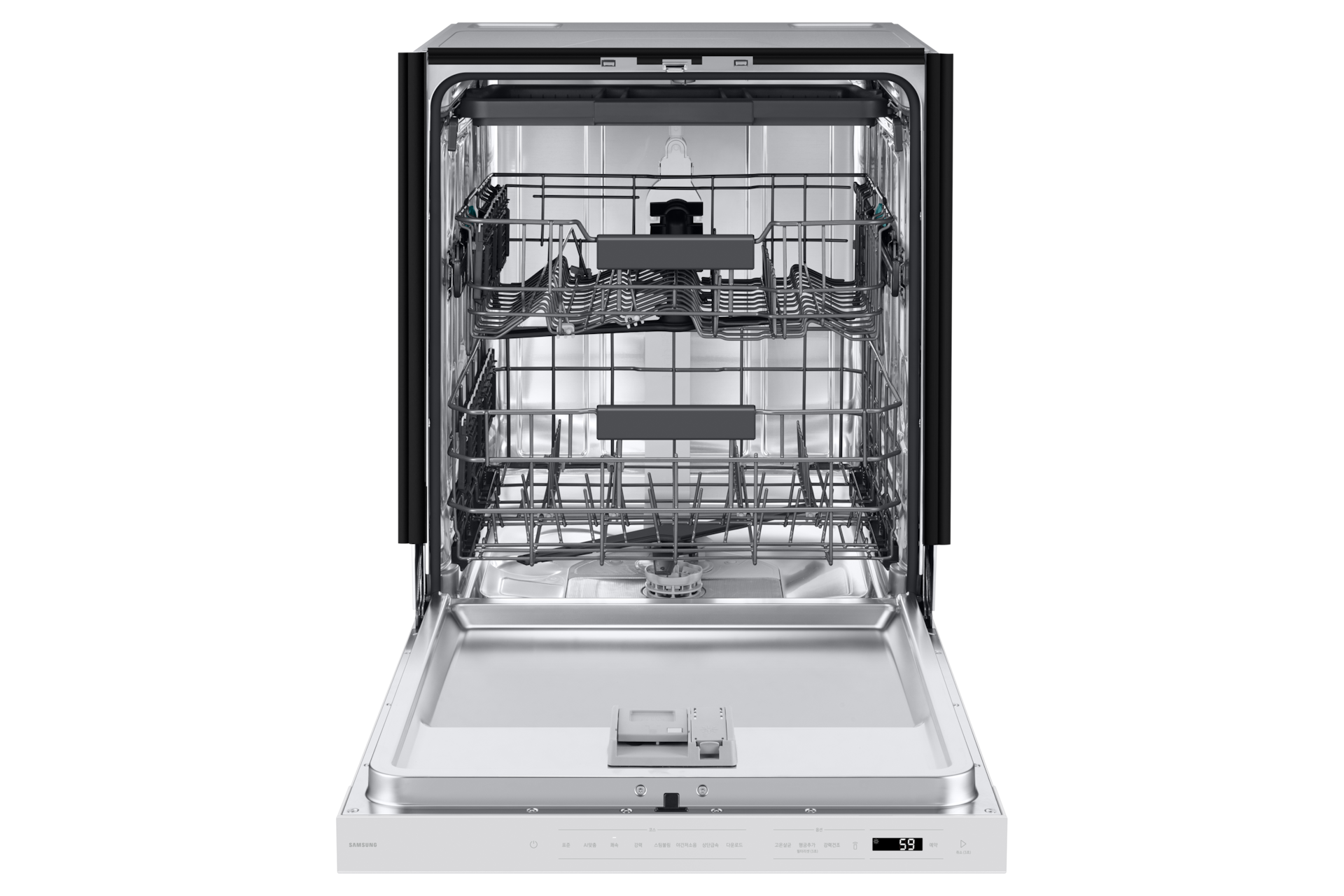 Bespoke AI 식기세척기 빌트인 14인용 에센셜 화이트 정면, 도어 열림