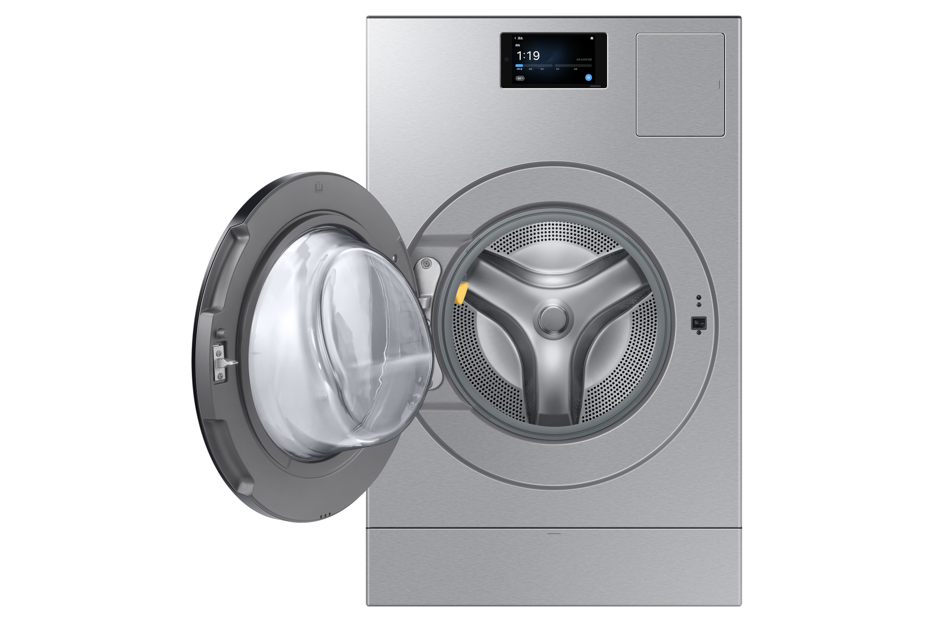 Bespoke AI 콤보 25/18kg (177.8mm LCD)+Bespoke 슬림 150W 실버스틸 콤보 정면 도어열림