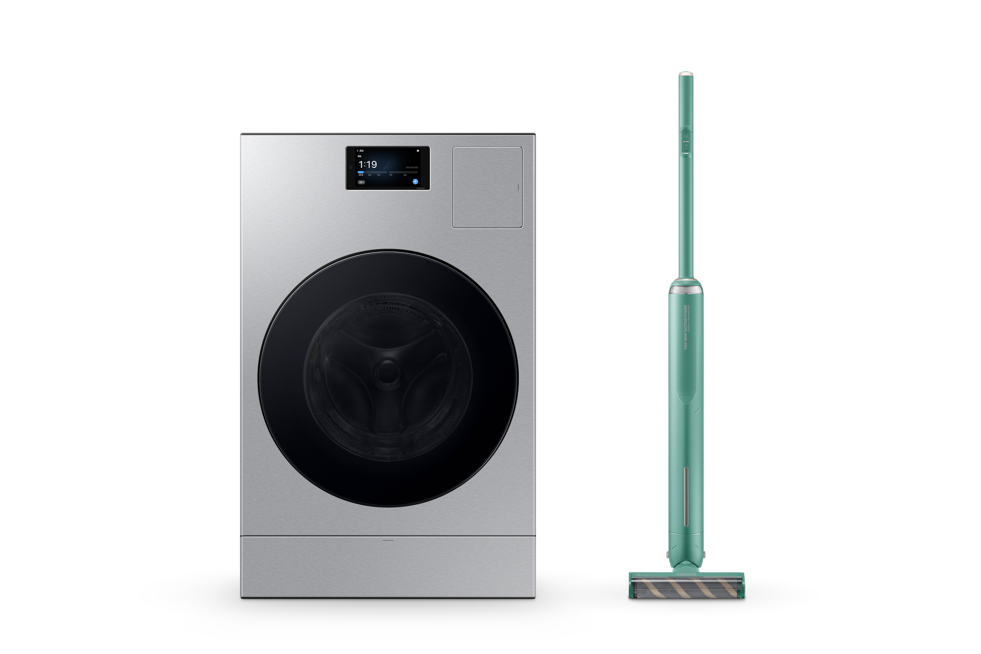 Bespoke AI 콤보 25/18kg (177.8mm LCD)+Bespoke 슬림 150W 실버스틸 정면