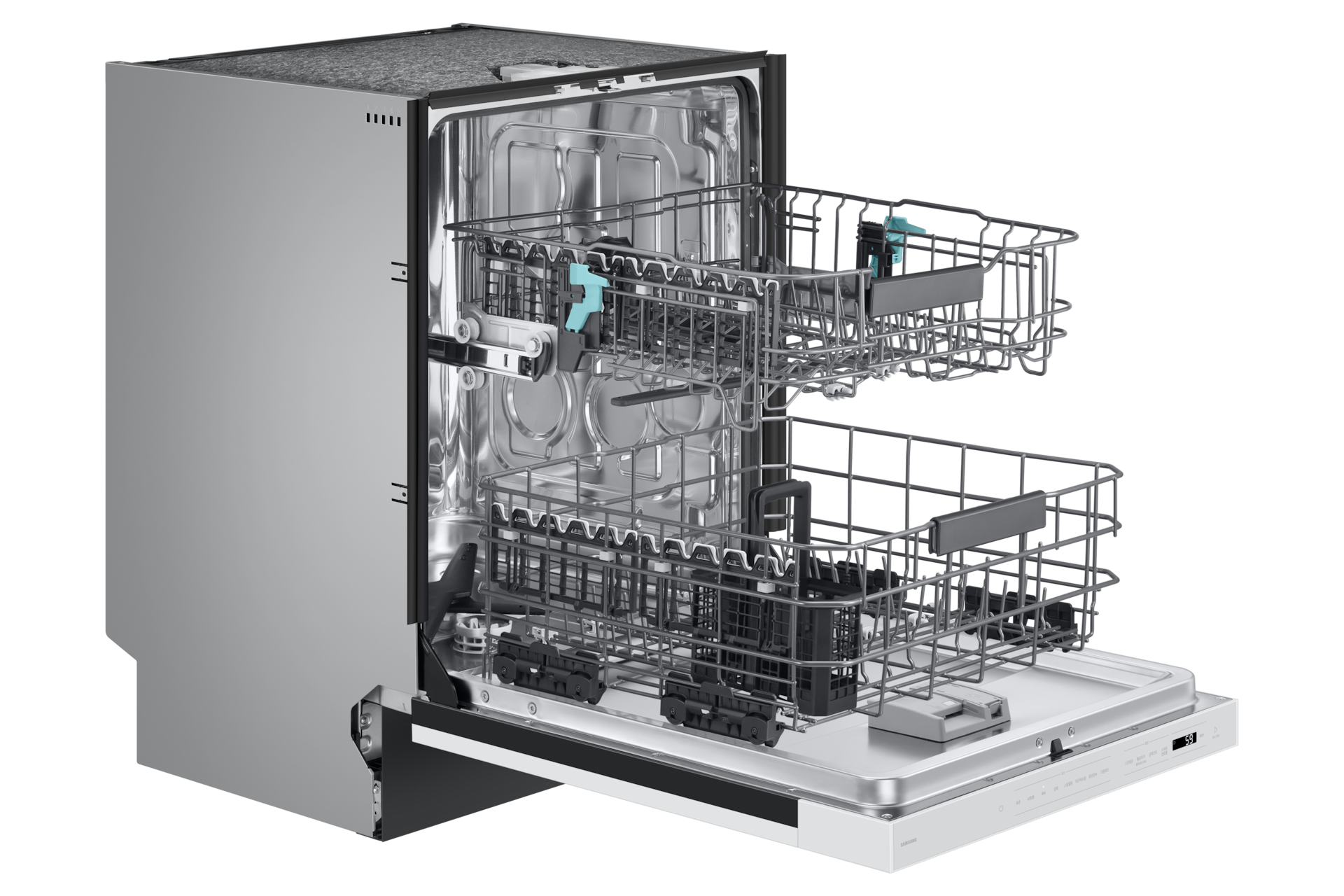 Bespoke AI 식기세척기 세미 빌트인 12인용 좌측면, 도어 열림, 바스켓 아웃