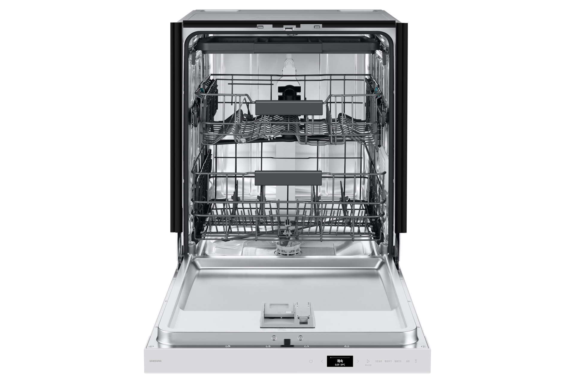 Bespoke AI 식기세척기 빌트인 14인용 에센셜 화이트 정면, 도어 열림