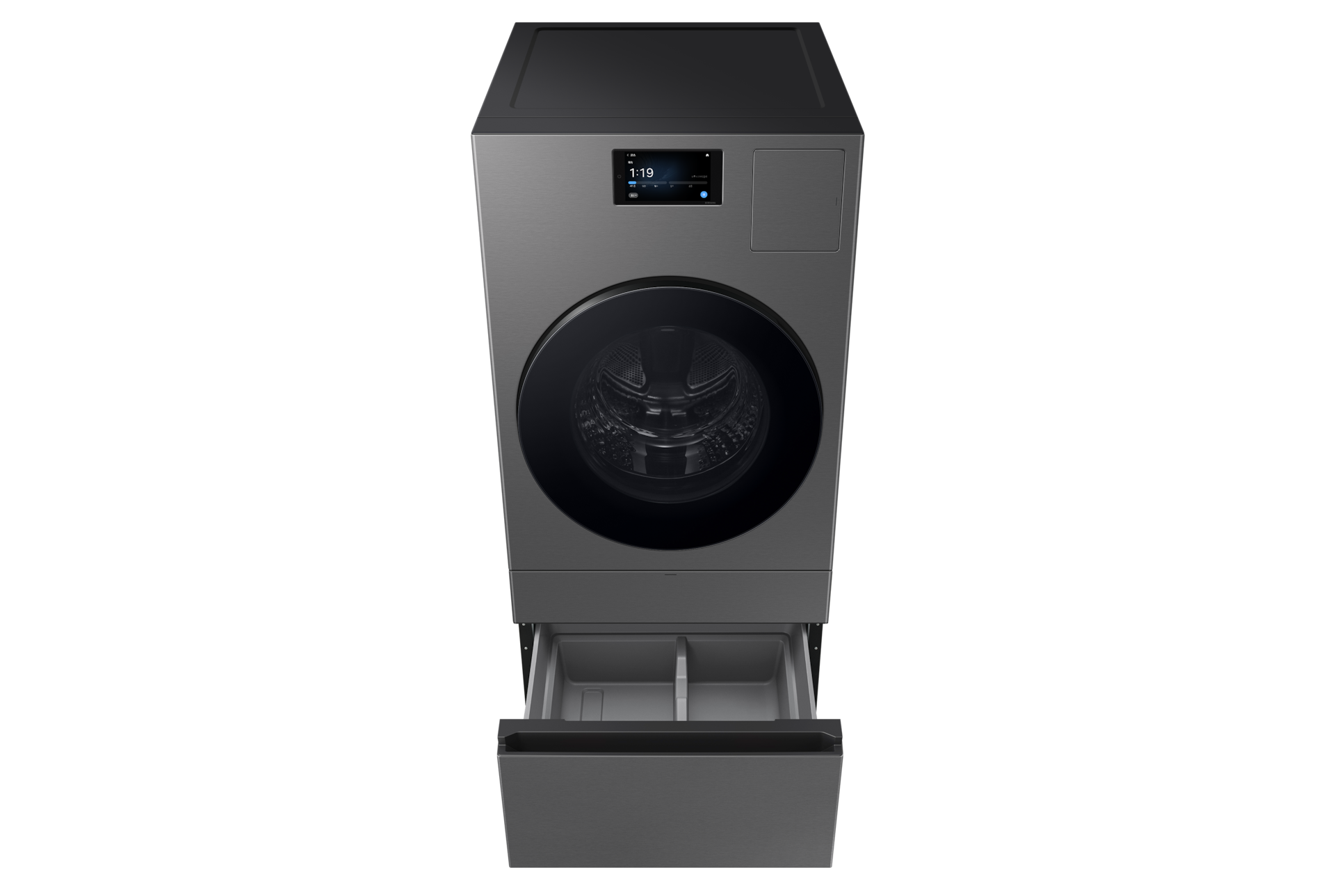 Bespoke AI 콤보 25/18kg (177.8mm LCD)+수납함 다크스틸 수납함 열림