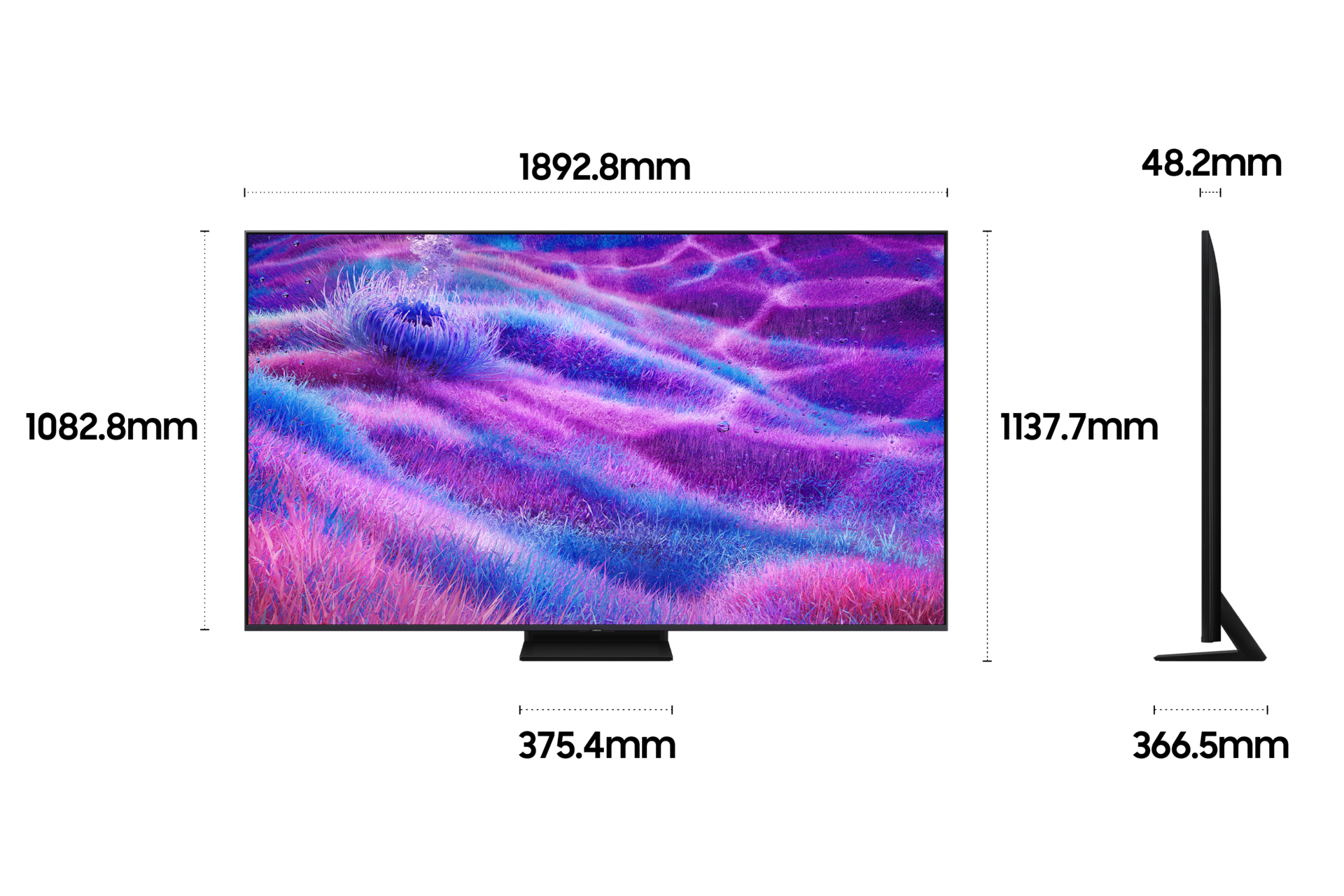 2025 Neo QLED QNF83 (214cm) 두번째 이미지이며, TV의 상세사이즈가 기재되어 있습니다. 