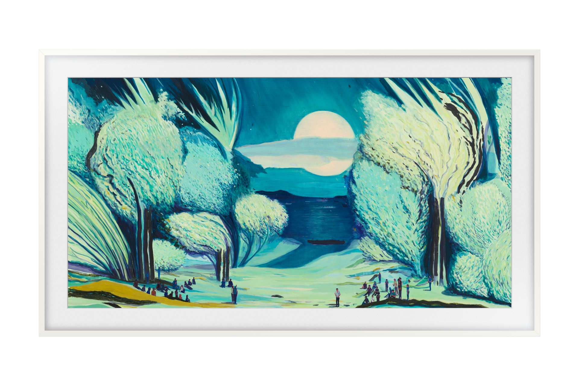 2025 The Frame (125cm) 플랫 화이트 베젤 첫번째 이미지이며, 플랫 화이트 베젤이 설치된 TV의 정면컷이 보입니다. 