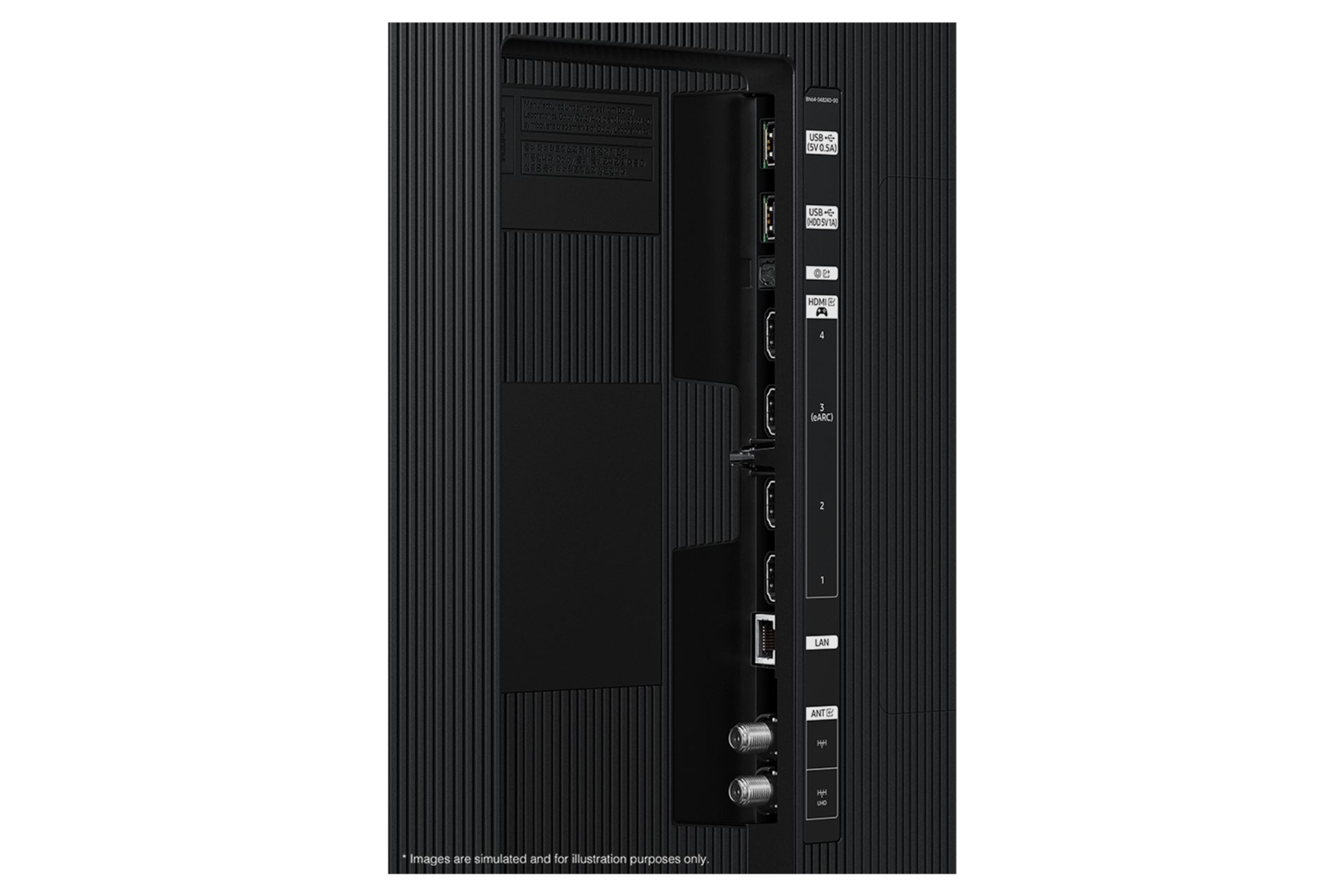 2025 Neo QLED QNF87 (214cm) 다섯번째 이미지이며, TV 뒷면의 Jack port 부분이 보여지고 있습니다. 
