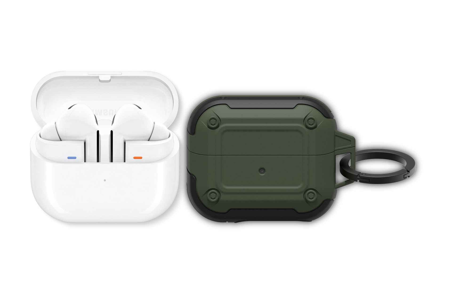 갤럭시 버즈3 프로 화이트 + 아머 케이스 카키 첫번째 이미지