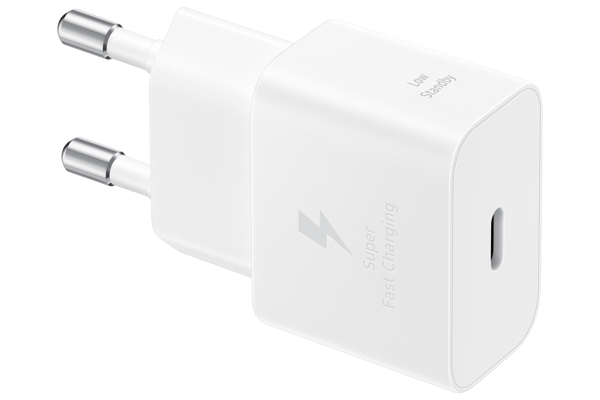 25 W PD 충전기 절전형 (USB C to C 케이블 포함) 화이트 어댑터가 가로로 누워 좌측으로 45도 돌아간 이미지