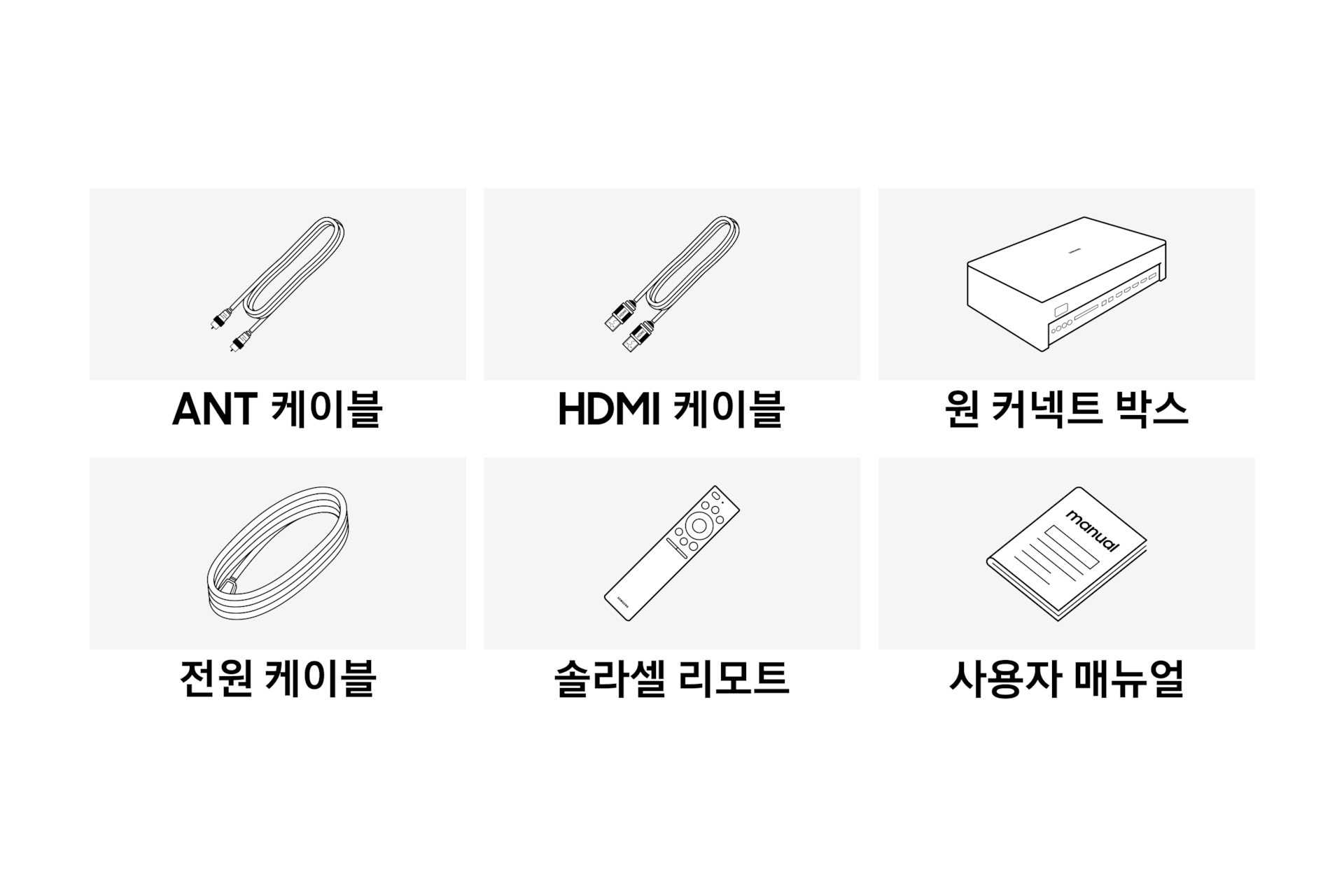 2025 Neo QLED 8K QNF990 (189cm) (솔라셀 리모트 포함) 여덟번째 이미지이며, TV의 구성품이 보여지고 있습니다.  