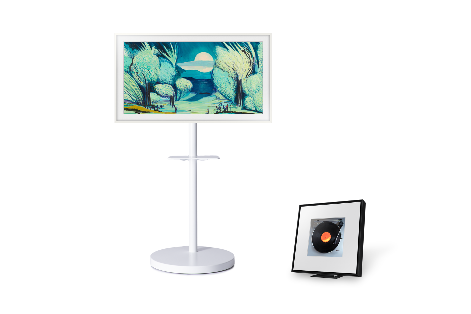 2025 무빙스타일 (선반 거치대 포함) The Frame 플랫 화이트 베젤 화이트 (108cm)+뮤직 프레임 LS60D 첫번째 이미지