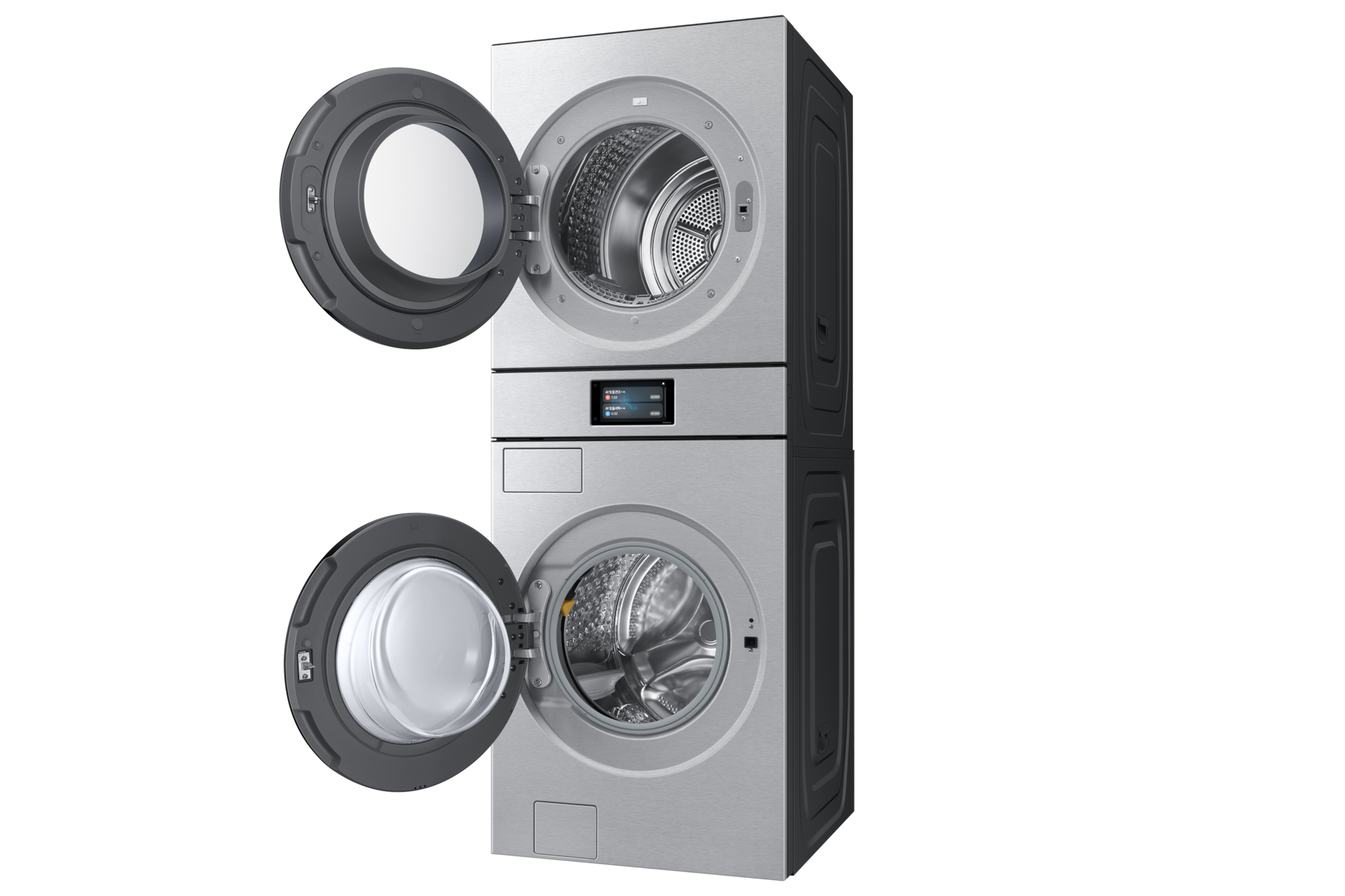 Bespoke AI 원바디 25/22kg (177.8mm LCD) 실버스틸 우측면 15도 도어열림