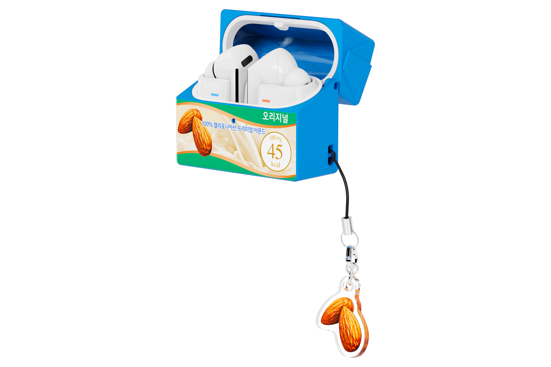 아몬드 브리즈 오리지널 케이스 (그린) 뚜껑이 열린 좌측으로 45도 돌아간 정면 이미지