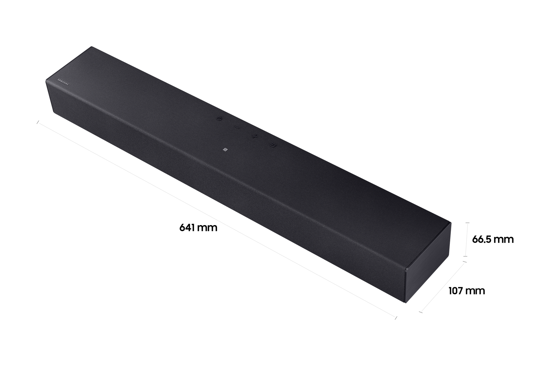 2.0ch 사운드바 B400F 상세사이즈가 기재된 디멘션 컷