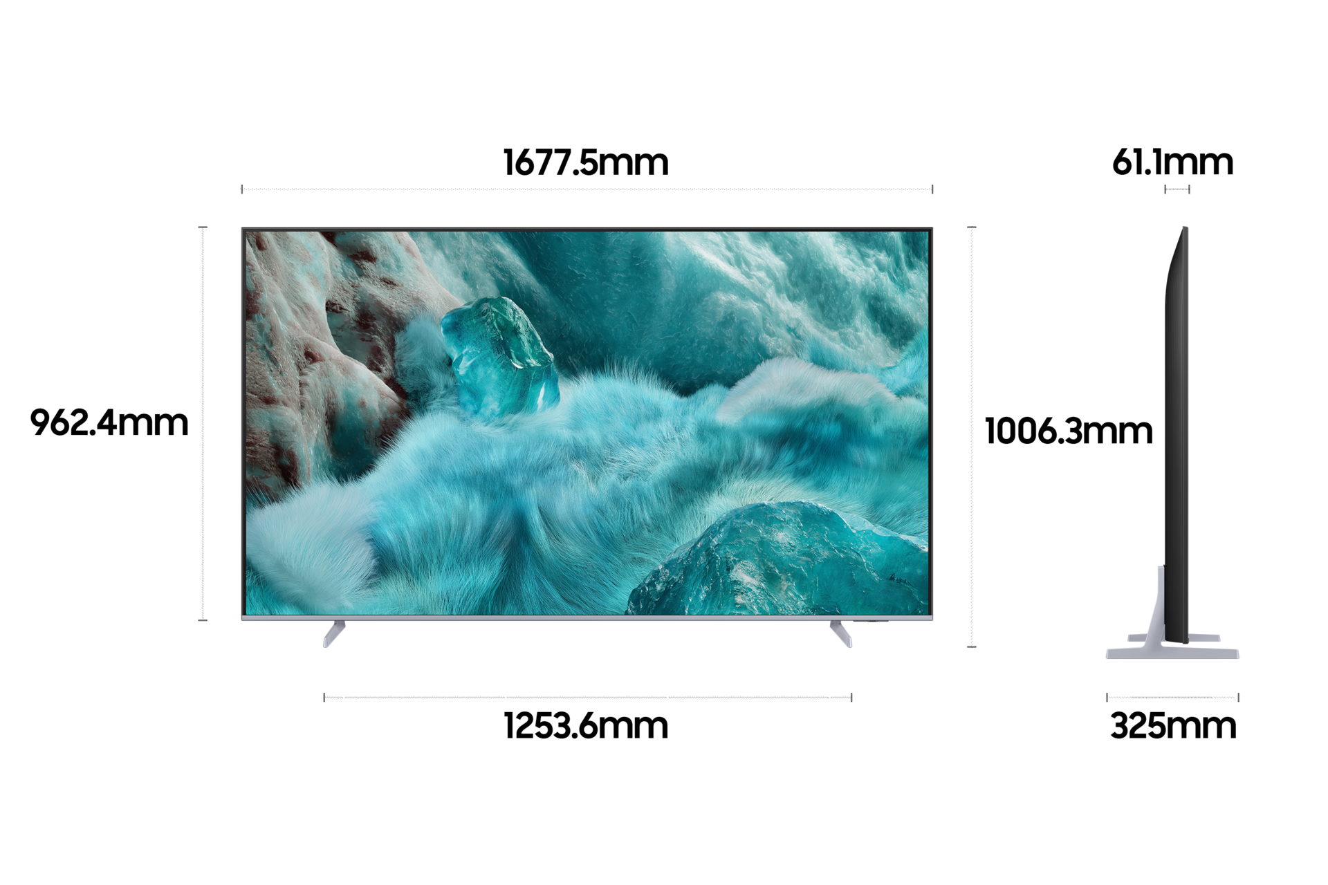 2025 QLED 4K QF7G (189cm) 두번째 이미지이며, 제품의 상세사이즈가 기재되어 있습니다.