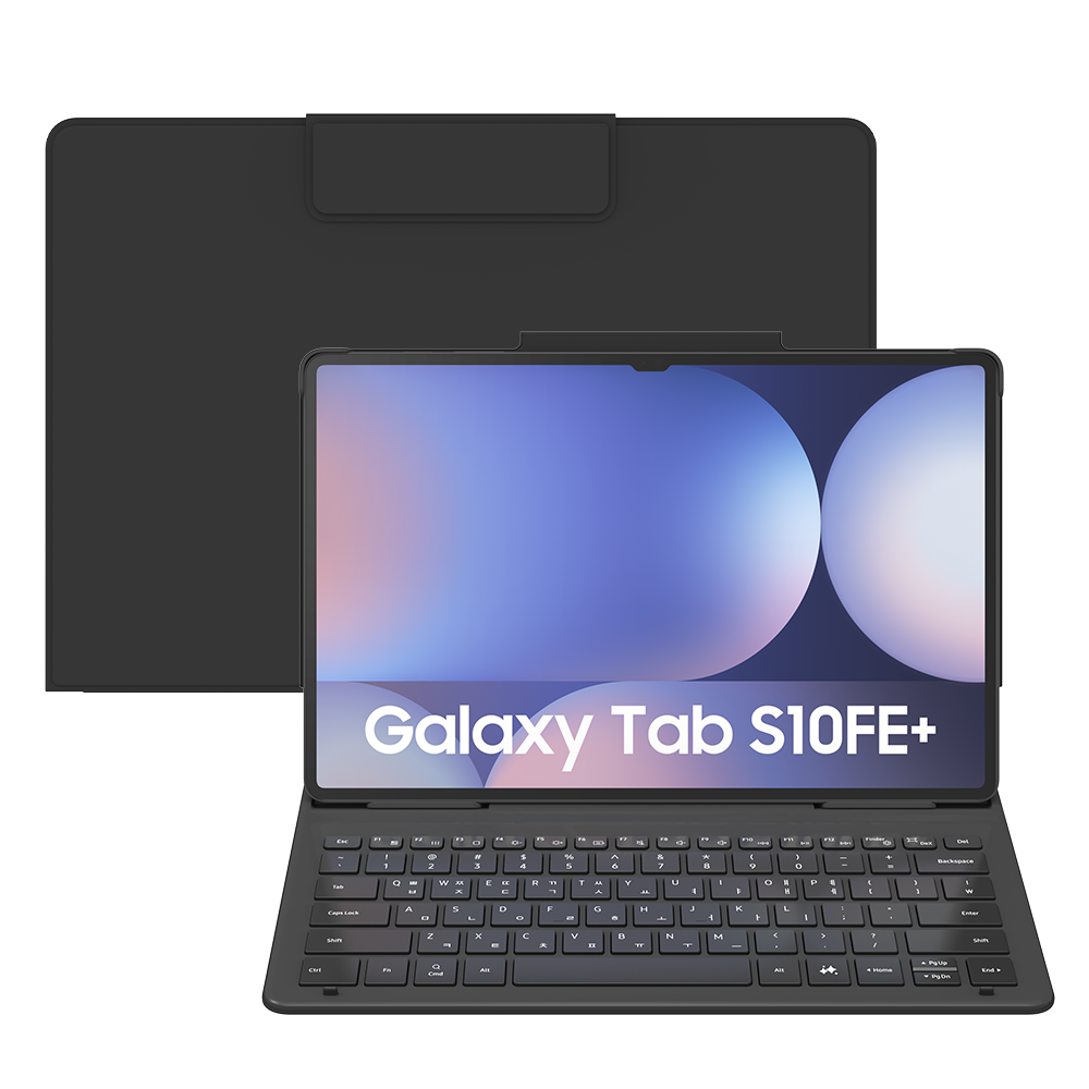 갤럭시 탭 S9FE+ 포고핀 키보드 커버+갤럭시 탭 S9FE+ 포고핀 키보드 커버가 결합된 탭 이미지