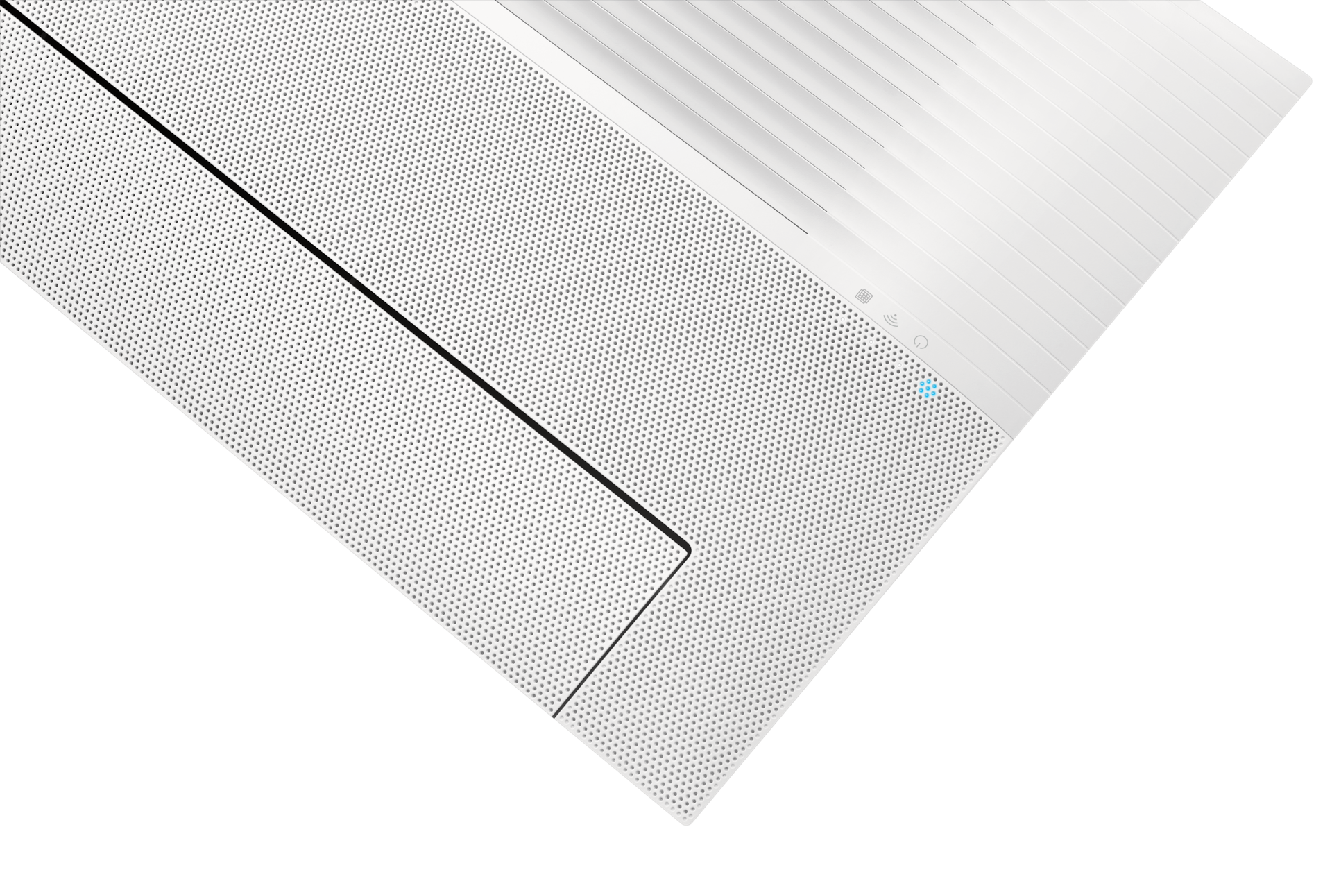 Infinite AI 무풍 시스템에어컨 74.8㎡ 4실 (UV실내기) 전원이 꺼져 있는 천장형 인피니트 1way 실내기 조작부 확대 컷