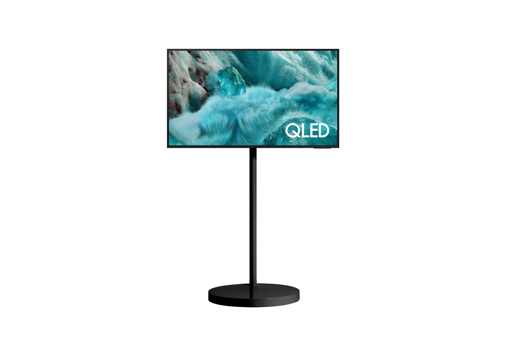무빙스타일 QLED 4K (QF7A) (138cm) 라이트 대표 이미지이며, TV와 무빙스탠드가 결합되어 있습니다.