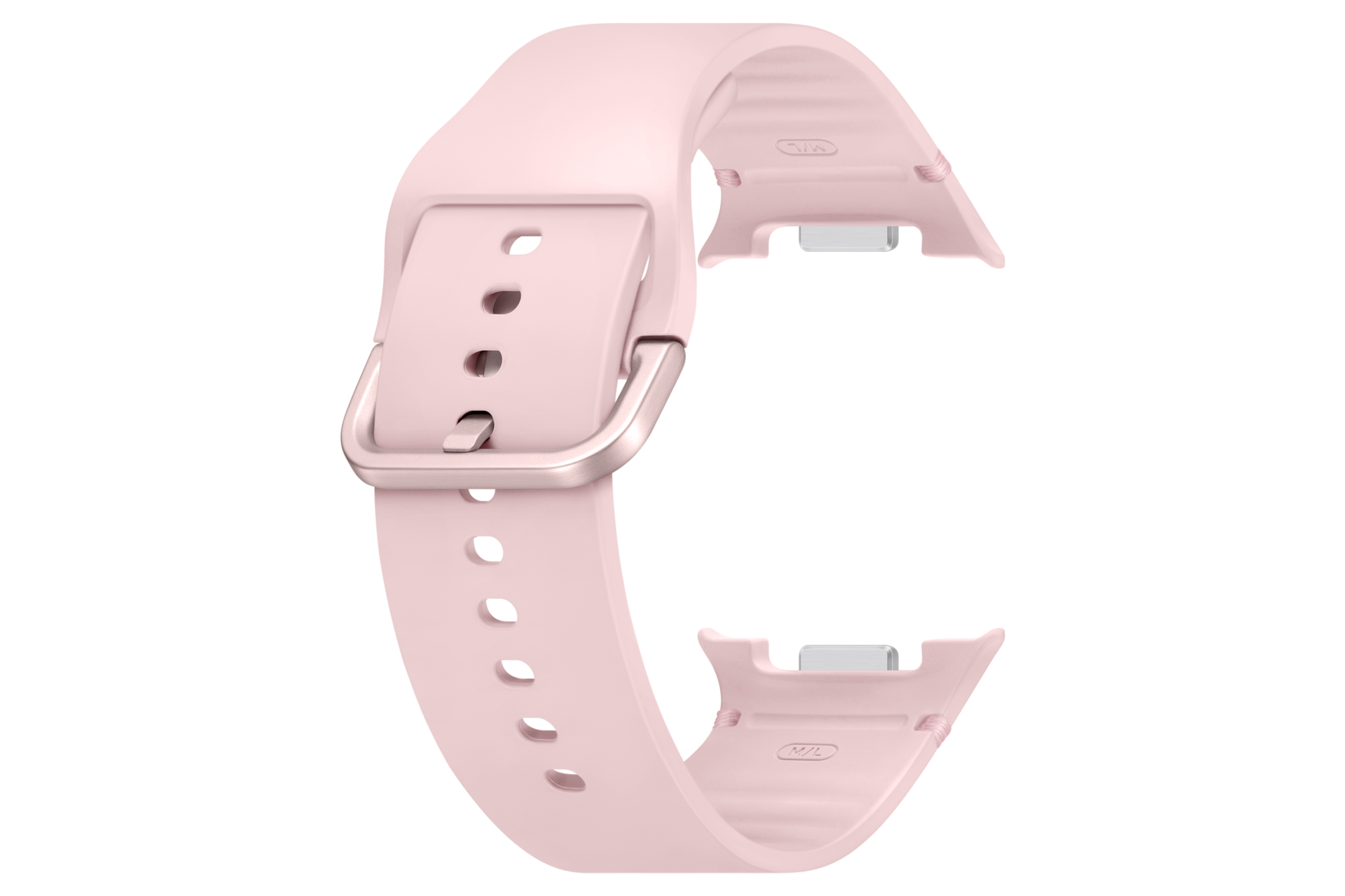 갤럭시 워치8 시리즈 스포츠 밴드 (와이드, M/L) (핑크) 홀밴드와 버클밴드가 결합된 좌측으로 45도 돌아간 정면 이미지
