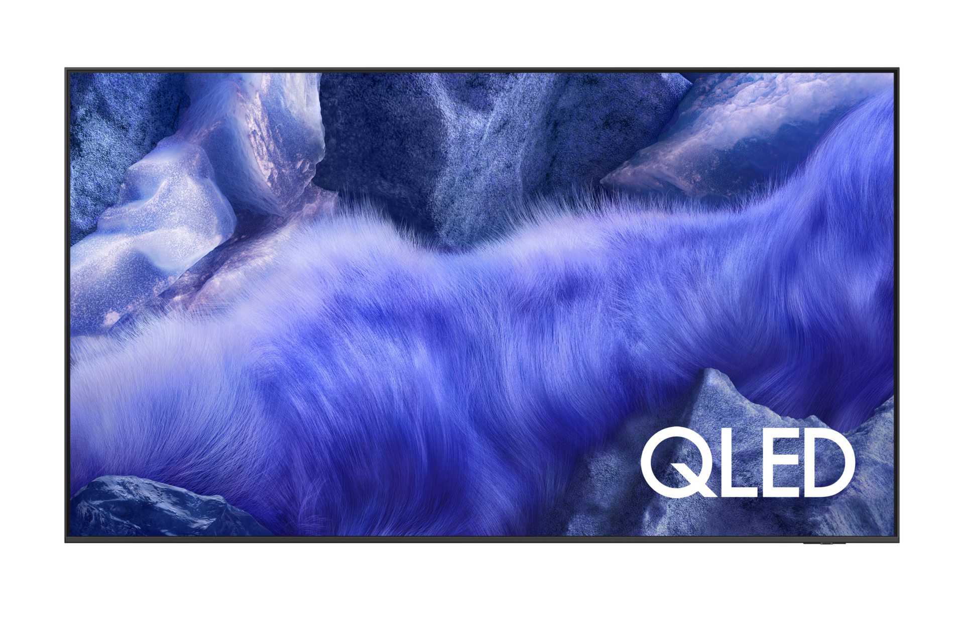 2025 QLED 4K QFE1 (189cm) 풀 모션 슬림핏 벽걸이형 TV의 정면컷이 보이고 있습니다.
