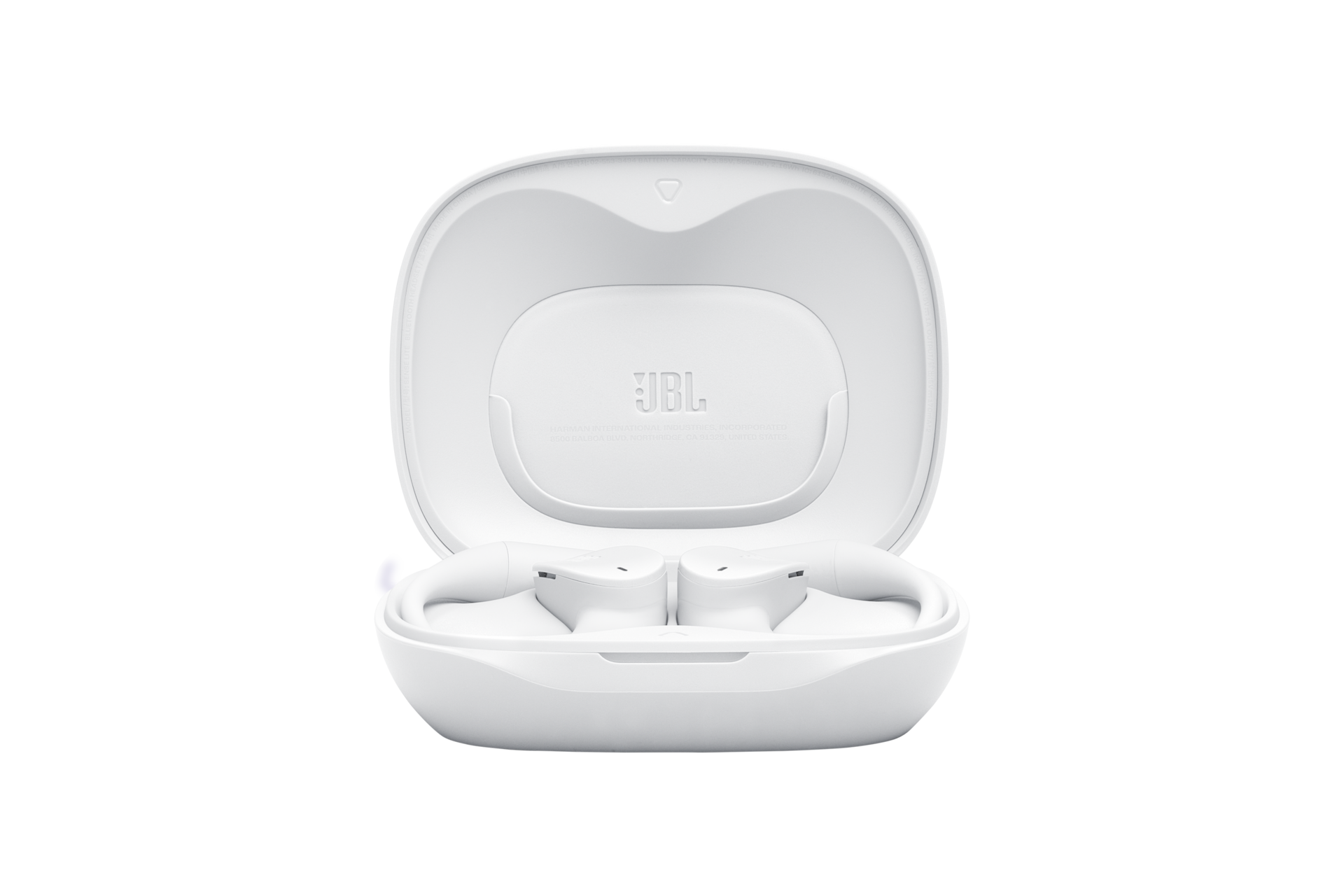 JBL Sense Lite 오픈-이어 블루투스 이어폰 화이트 케이스가 열린 이미지